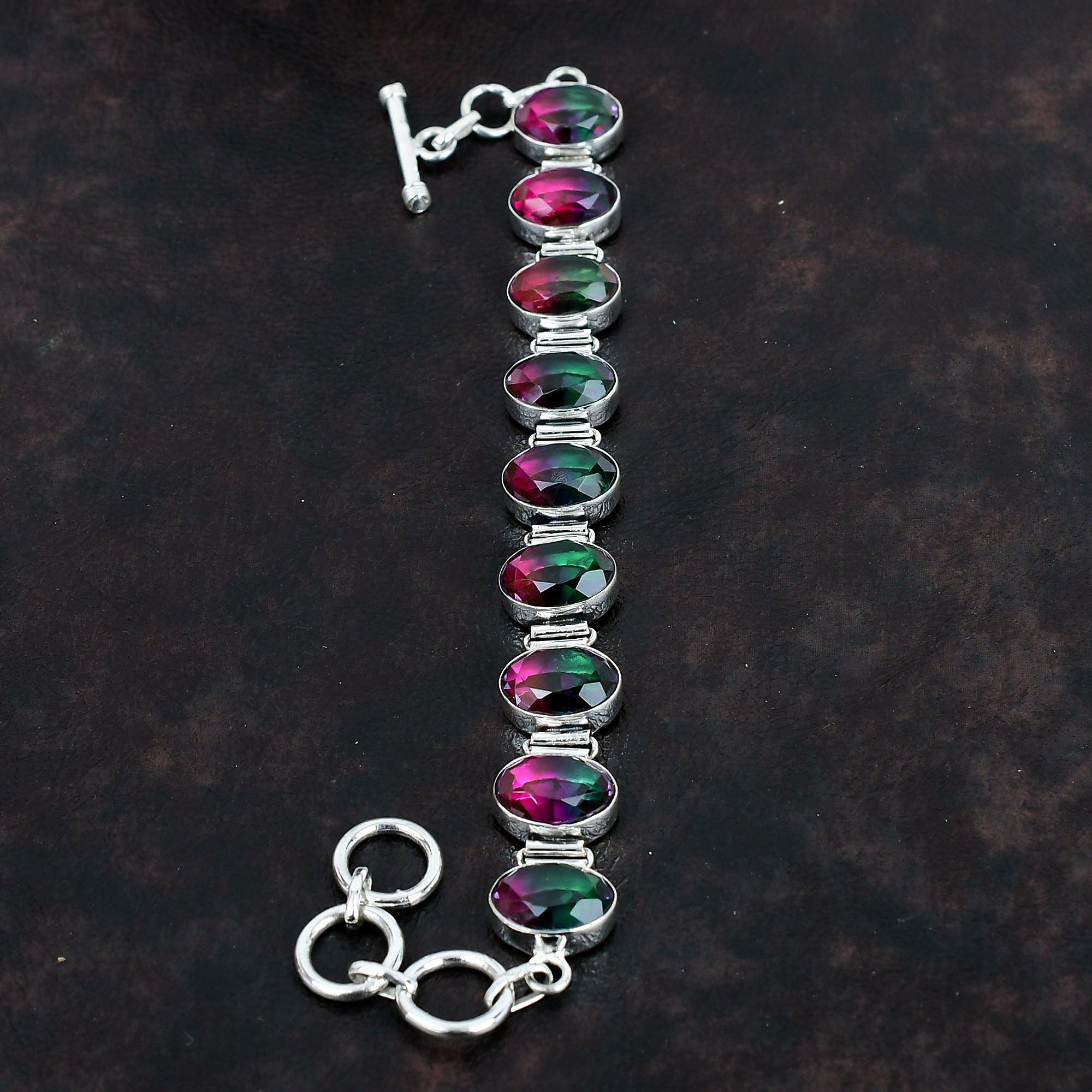 Faceted Multi Tourmaline Bracelet Genuine Gemstone Bracelet 925 Sterling Silver Bracelet Adjustable Chain Bracelet Handmade Jewelry For Gift