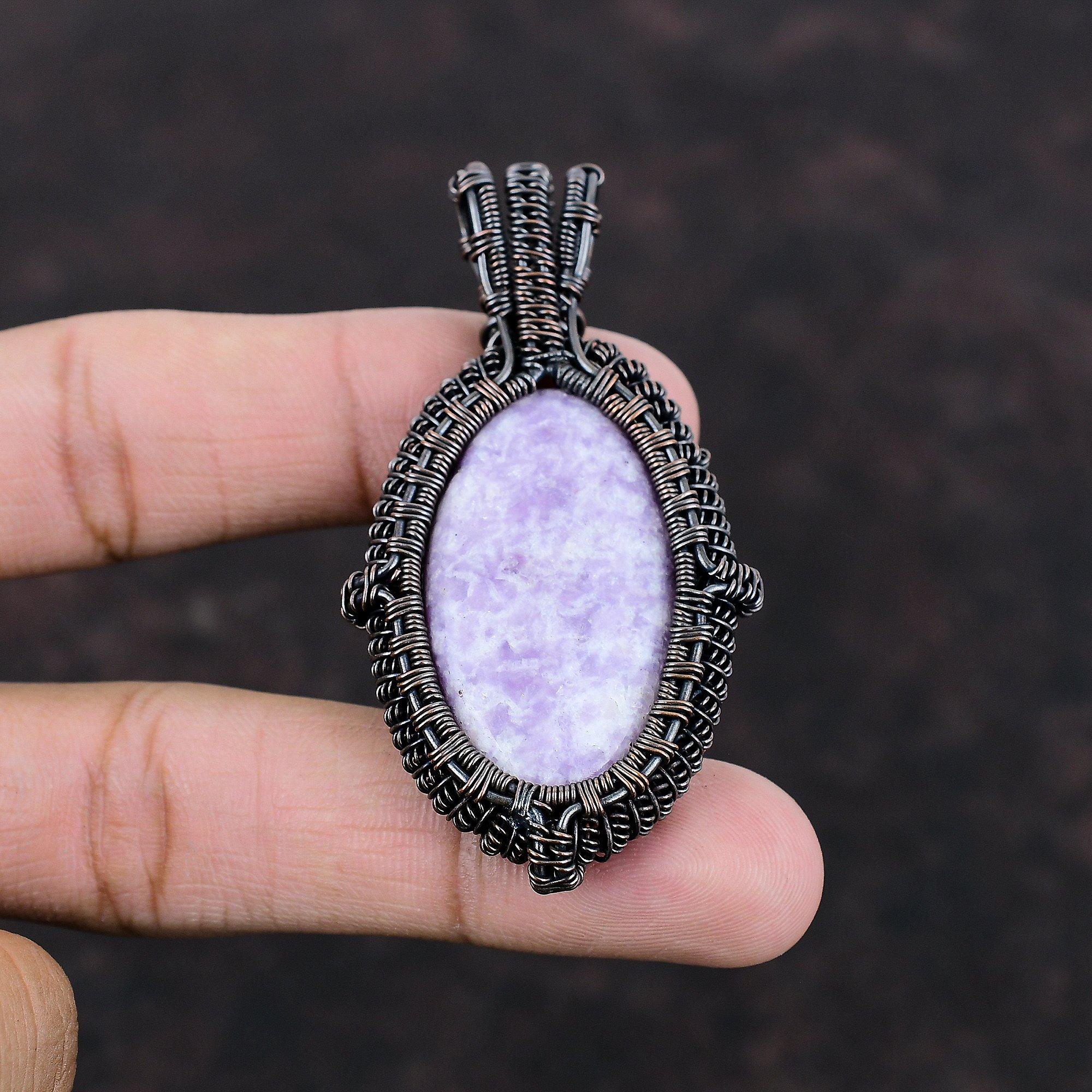 Lepidolite Gemstone Pendant Copper Wire Wrapped Pendant Lepidolite Jewelry Best Design Pendant Gift For Him Copper Jewelry Handmade Pendant