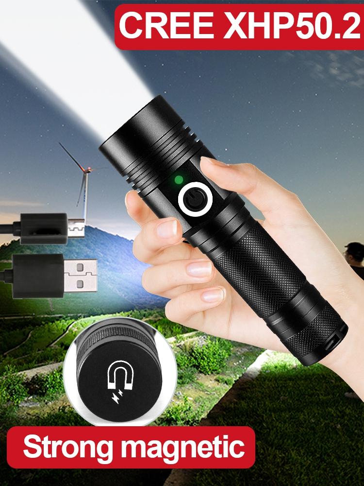 Super 4000LM XHP50 LED Flashlight Ultra Powerful Flash Light USB Rechargeable Torch Camping Lantern Magnet Work Lamp