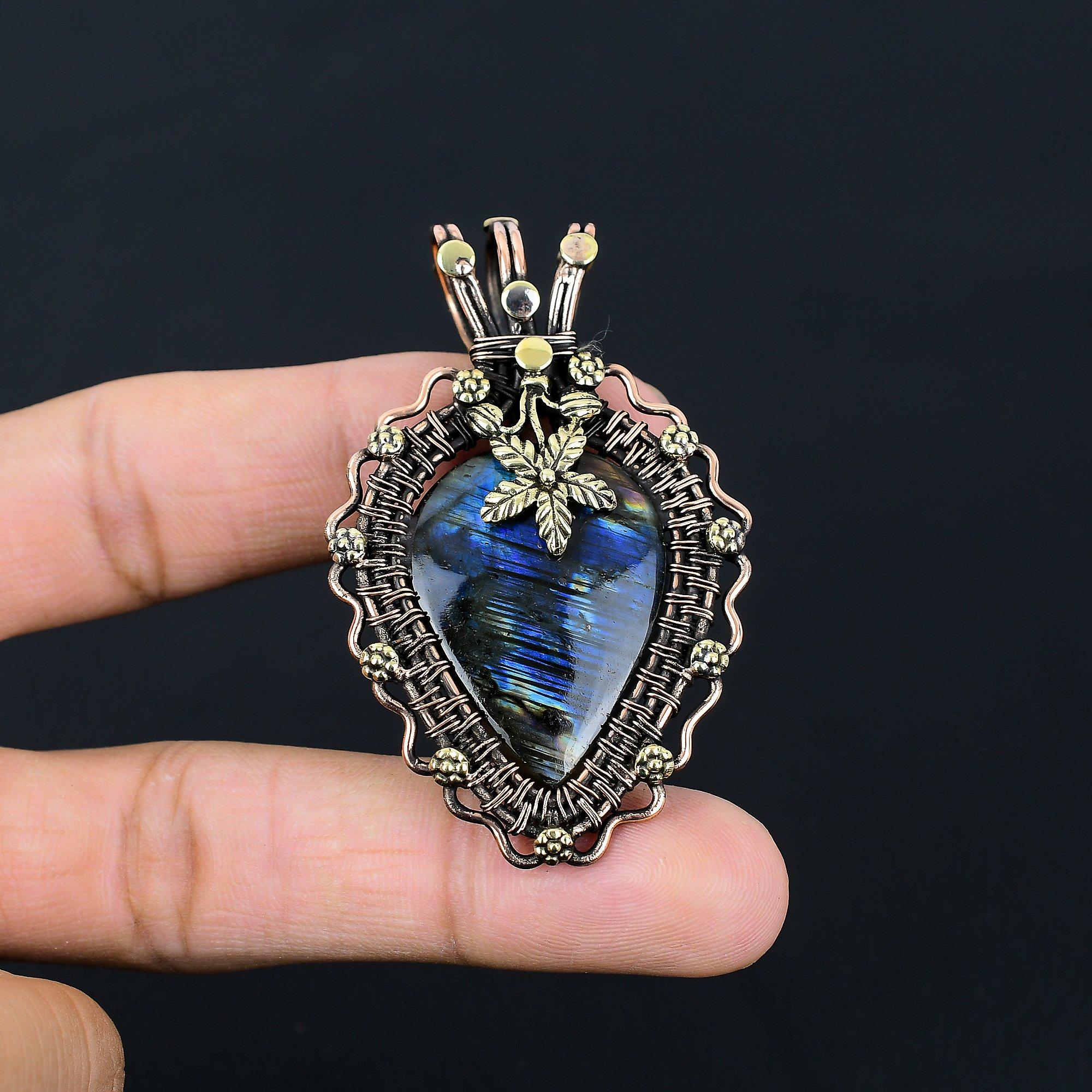 Labradorite Gemstone Handmade Pure Copper Wire Wrapped Pendant Jewelry For Thanksgiving