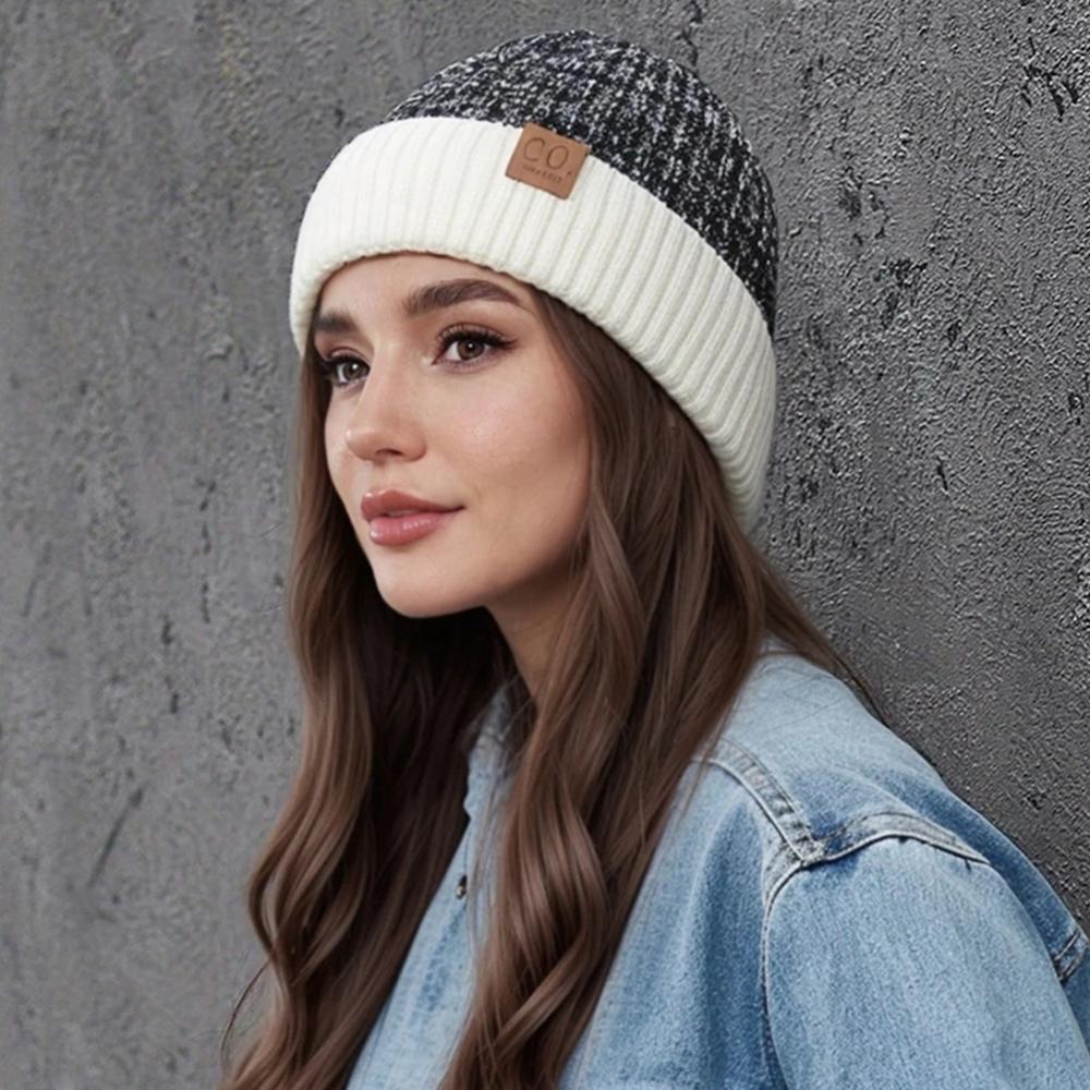 New Unisex Two-Tone Winter Hats Add Fur Lined Men And Women Fashion Warm Beanie Cap Casual Winter Knitted Hats