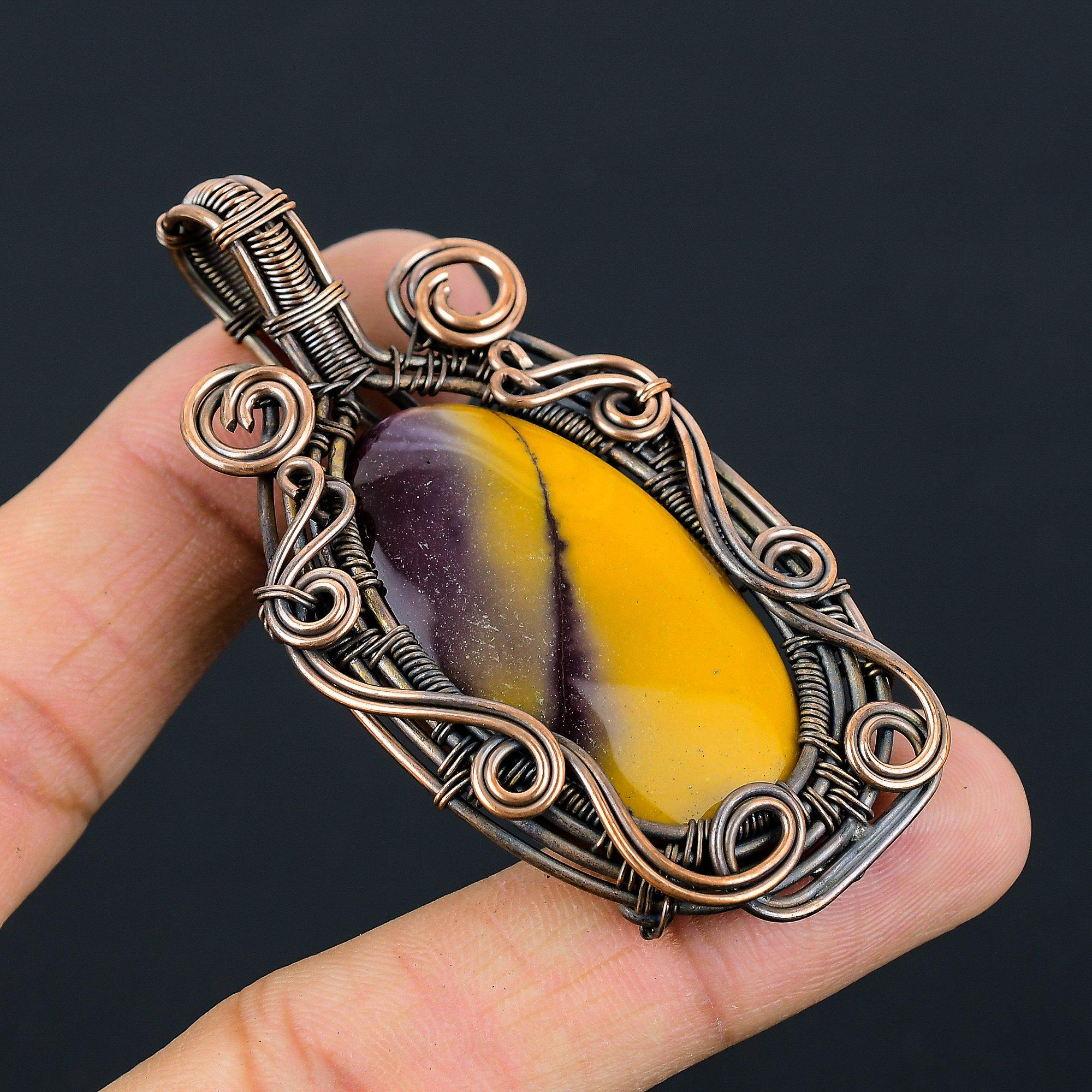 Mookaite Gemstone Pure Copper Wire Wrapped Handmade Pendant Jewelry For Her