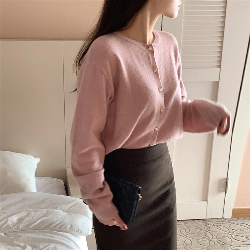 Podzimní dámský svetr Jemný vítr Heart Button Top z měkkého přilnavého úpletu Cardigan