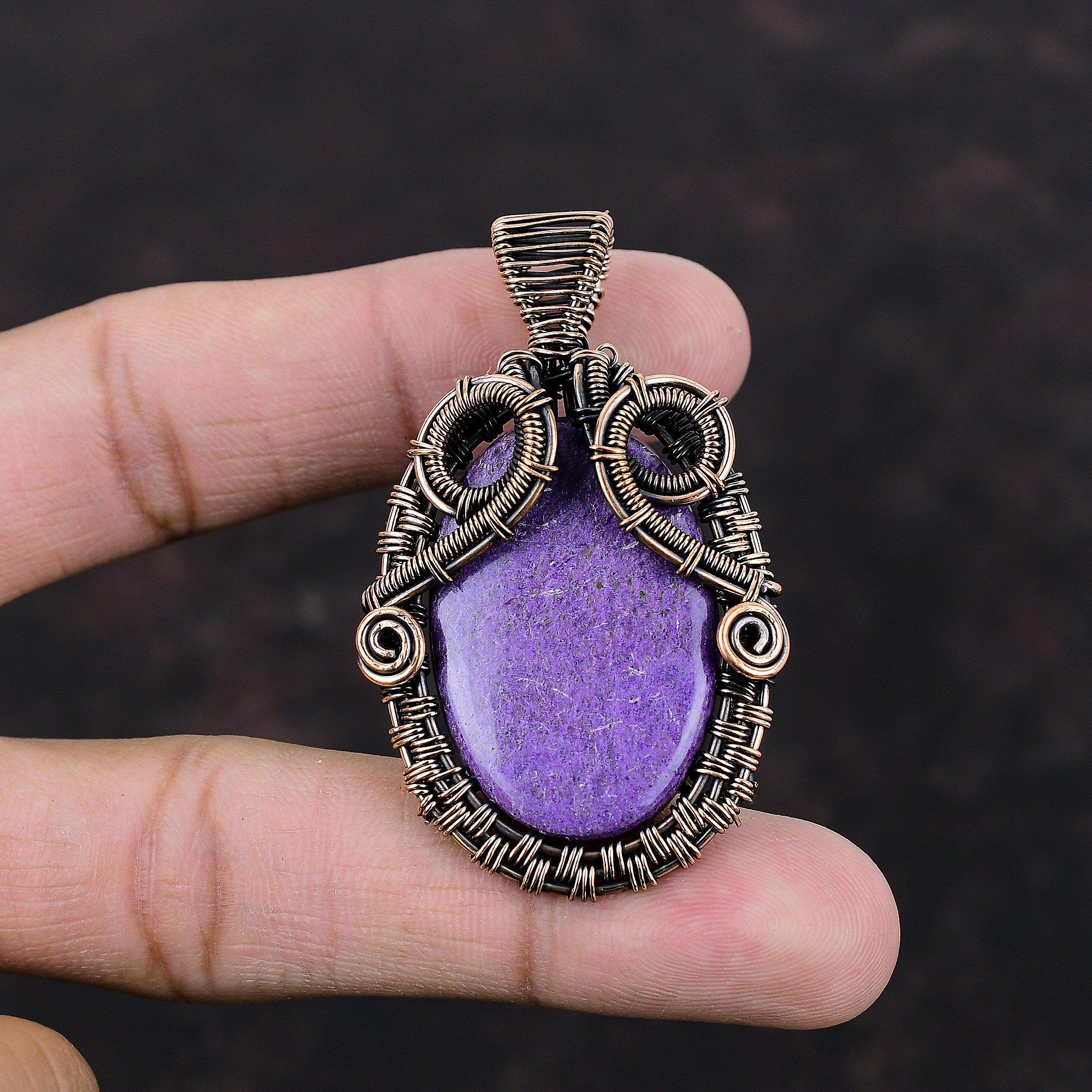 Pendentif Purpurite Fil de Cuivre Enroulé Bijou Pierre Précieuse Pendentif de Créateur Pendentif Enroulé Fil Pendentif Fait Main Cadeau Pour Femmes Pendentif Cuivre