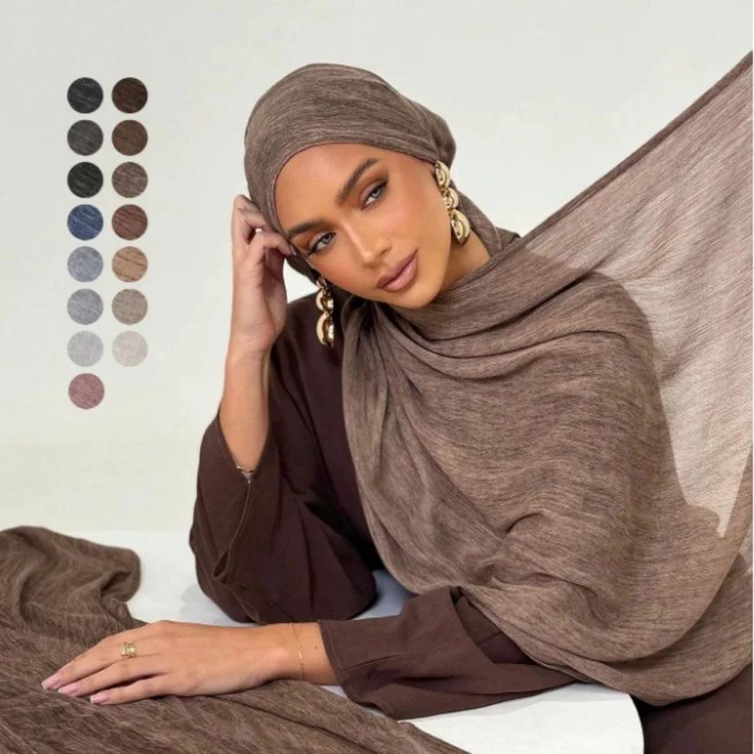 190x80cm Crinkle Hijab for Women Muslim Scarf Shawl Tie-dye Headscarf Solid Color Islamic Turban Ramanda