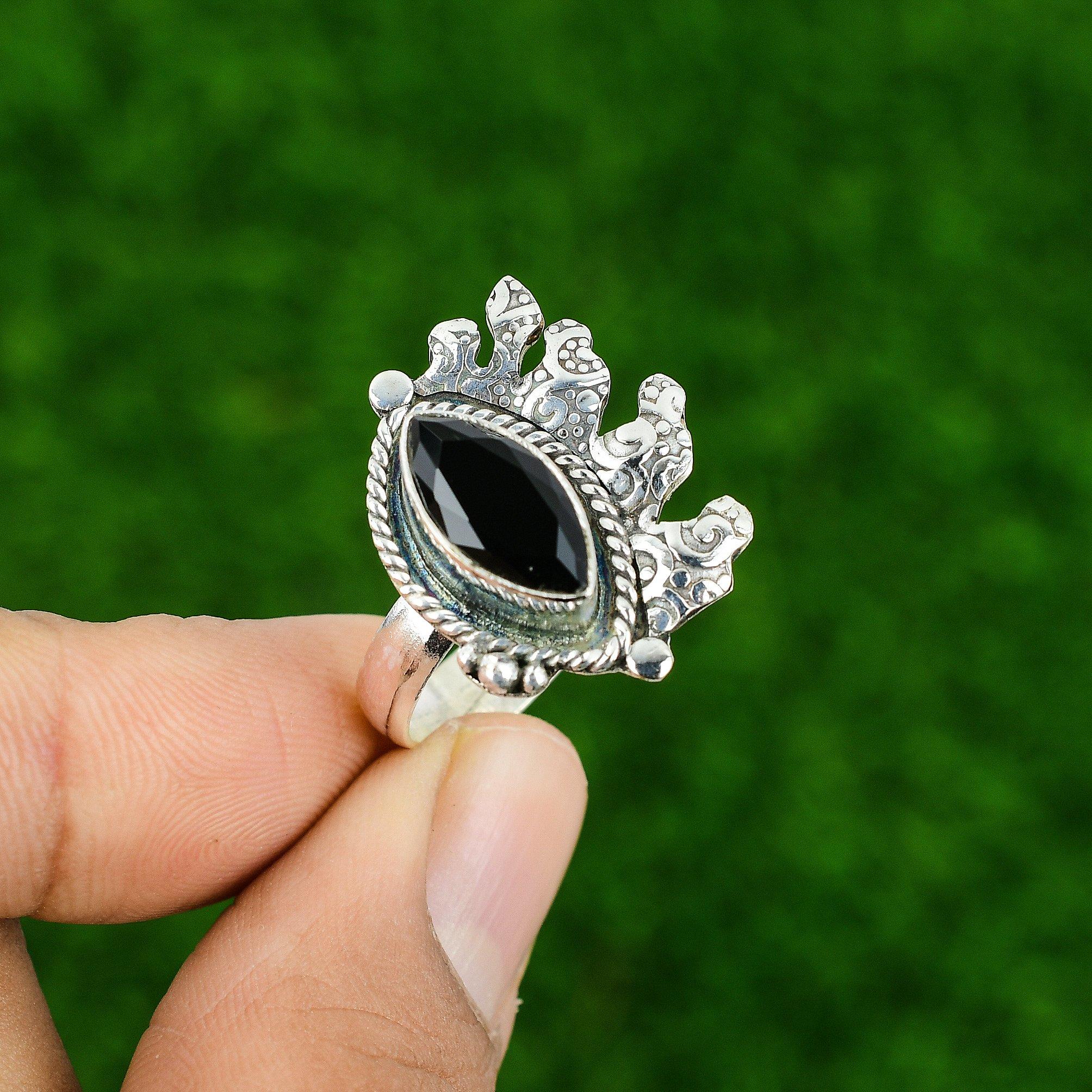 Gift For Women Stackable Adjustable Ring 925 Silver Natural Black Onyx Gemstone