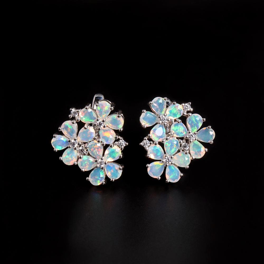 Gorgeous Colorful October Birthstone Flowers Designed Natural Opal Earrings 925 Silver Birthday Gifts for Women and Girls