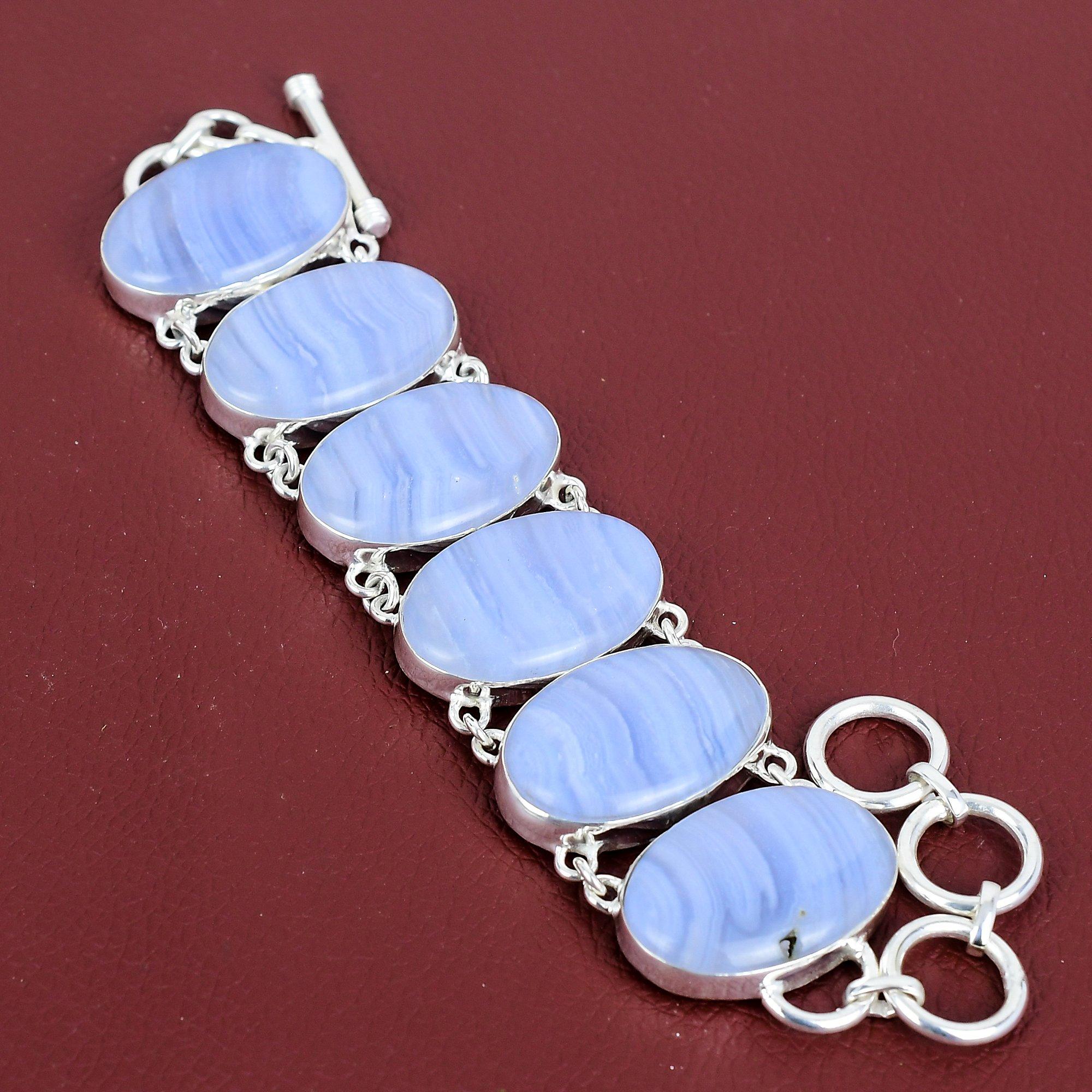 Blue lace agate bracelet 925 sterling silver bracelet handmade adjustable chain bracelet gemstone bracelet silver jewelry anniversary gifts