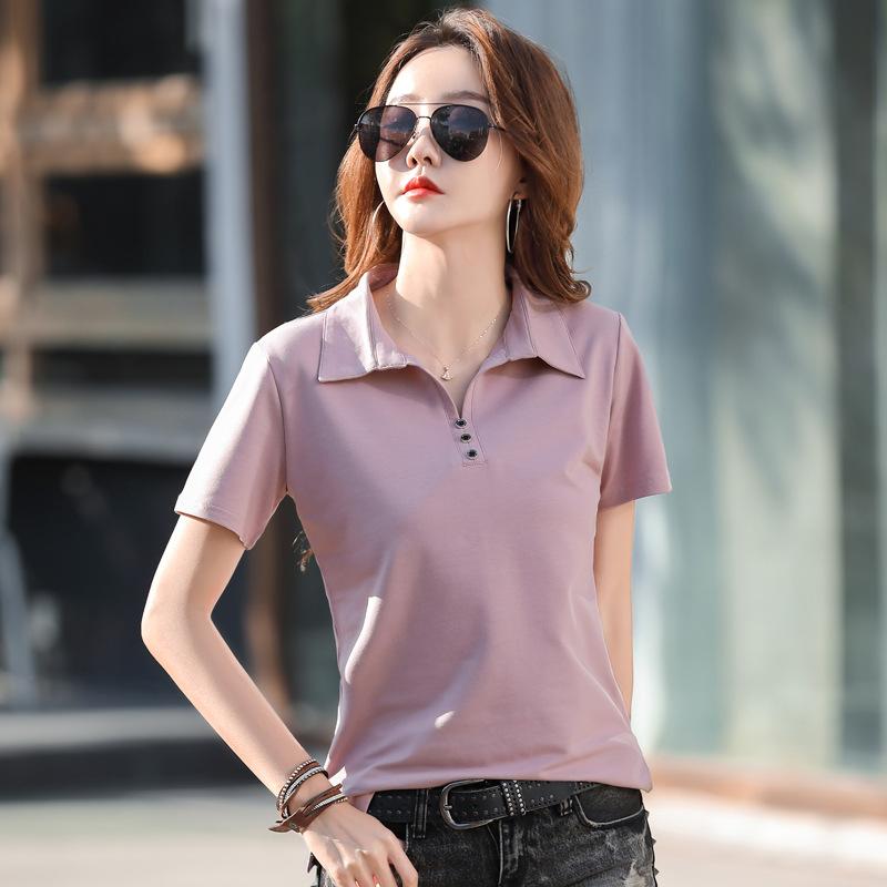 Summer Women's T-shirt Lapel Button Short Sleeve Top