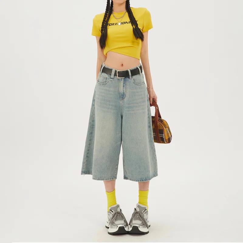 Fashion Harajuku Vintage High Waist 2000S Blue Denim Shorts Women's Casual Loose Fit Y2K Punk Streetwear Style Baggy Shorts