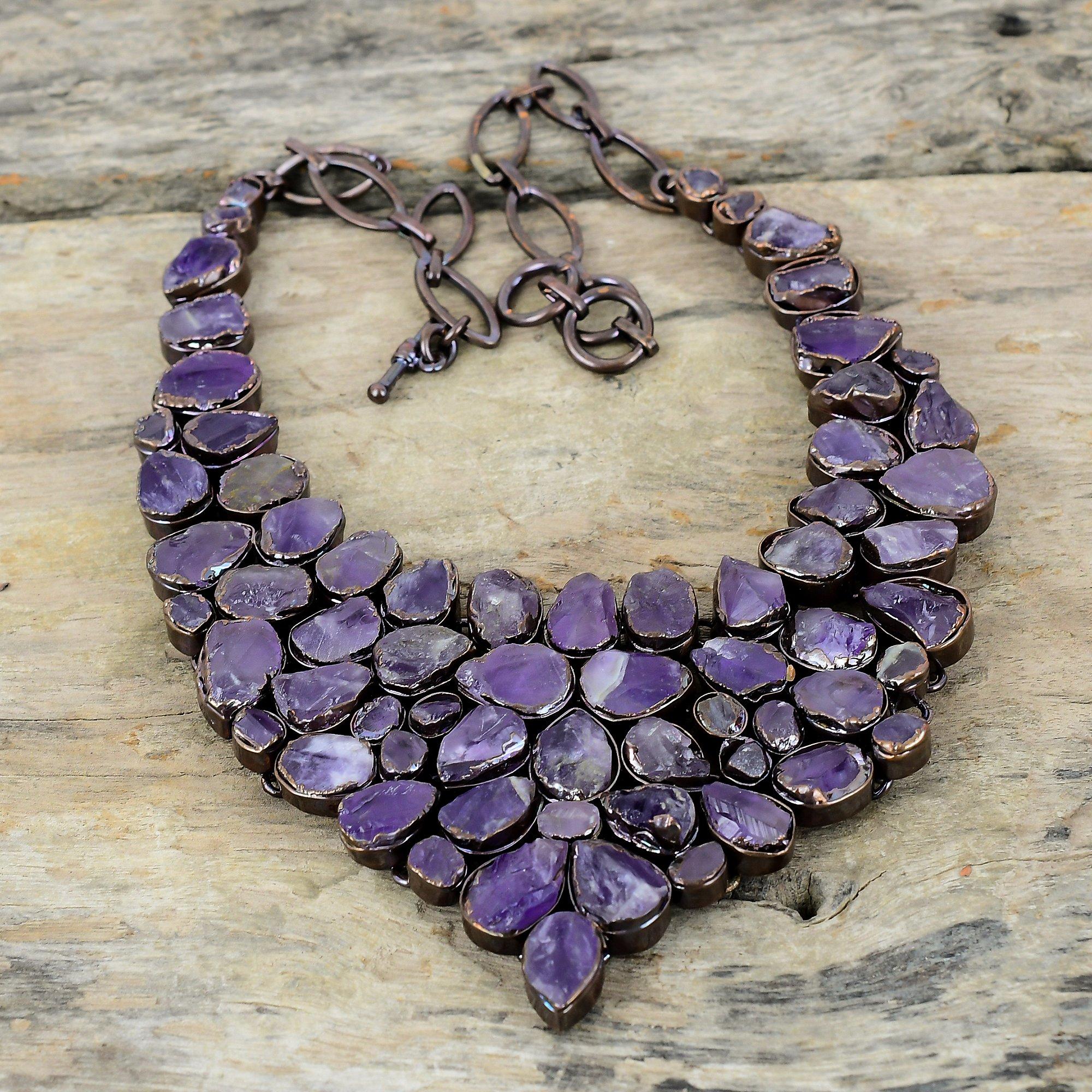 Collar de Amatista Africana en Bruto Collar de Cobre Electroformado Collar de Cadena Ajustable Joyería de Cobre Hecha a Mano Collar de Piedra Preciosa Para Regalo