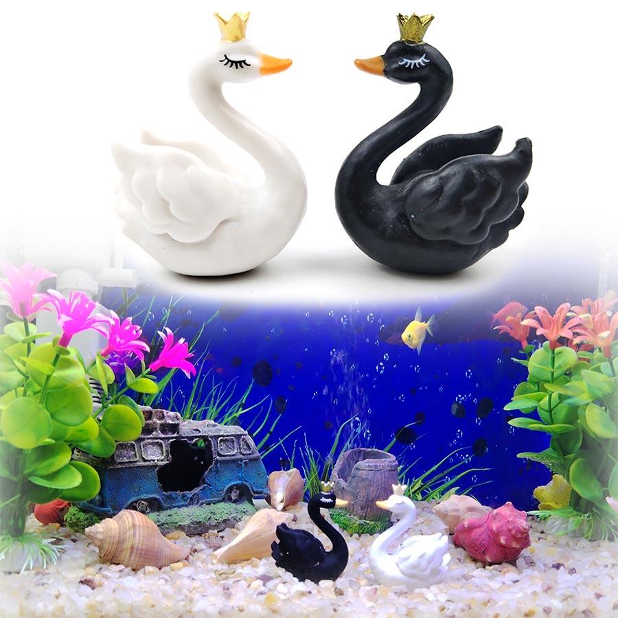 2pcs/set Resin Couples' Crown Swan Decor Set | Aquarium Landscape Ornament | Bonsai Decoration | Home Decor for Fish Tank & Tabletop Styling