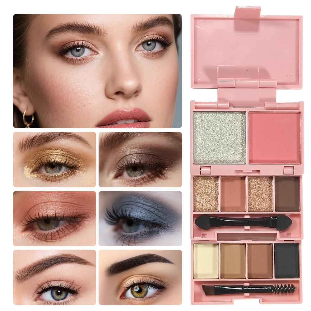Palette Ombretti Colore Ricco Illuminante Fard Contouring Impermeabile Lunga Durata Portatile Mini Vassoio per Trucco a Tre Pieghe