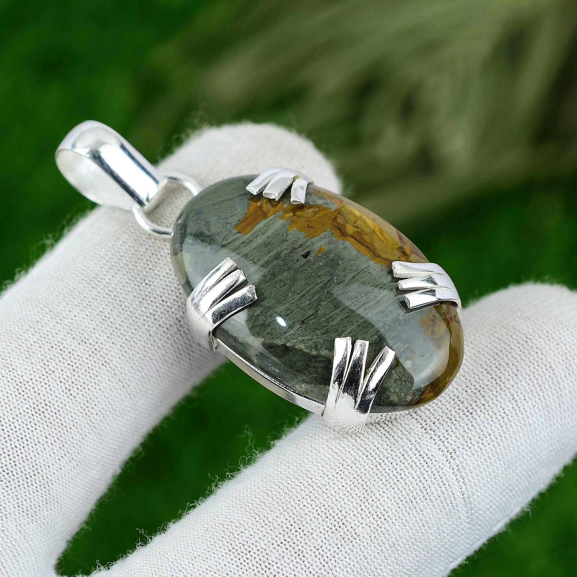 Natural Polychrome Jasper Gemstone Jewelry 925 Sterling Silver Pendant For Women
