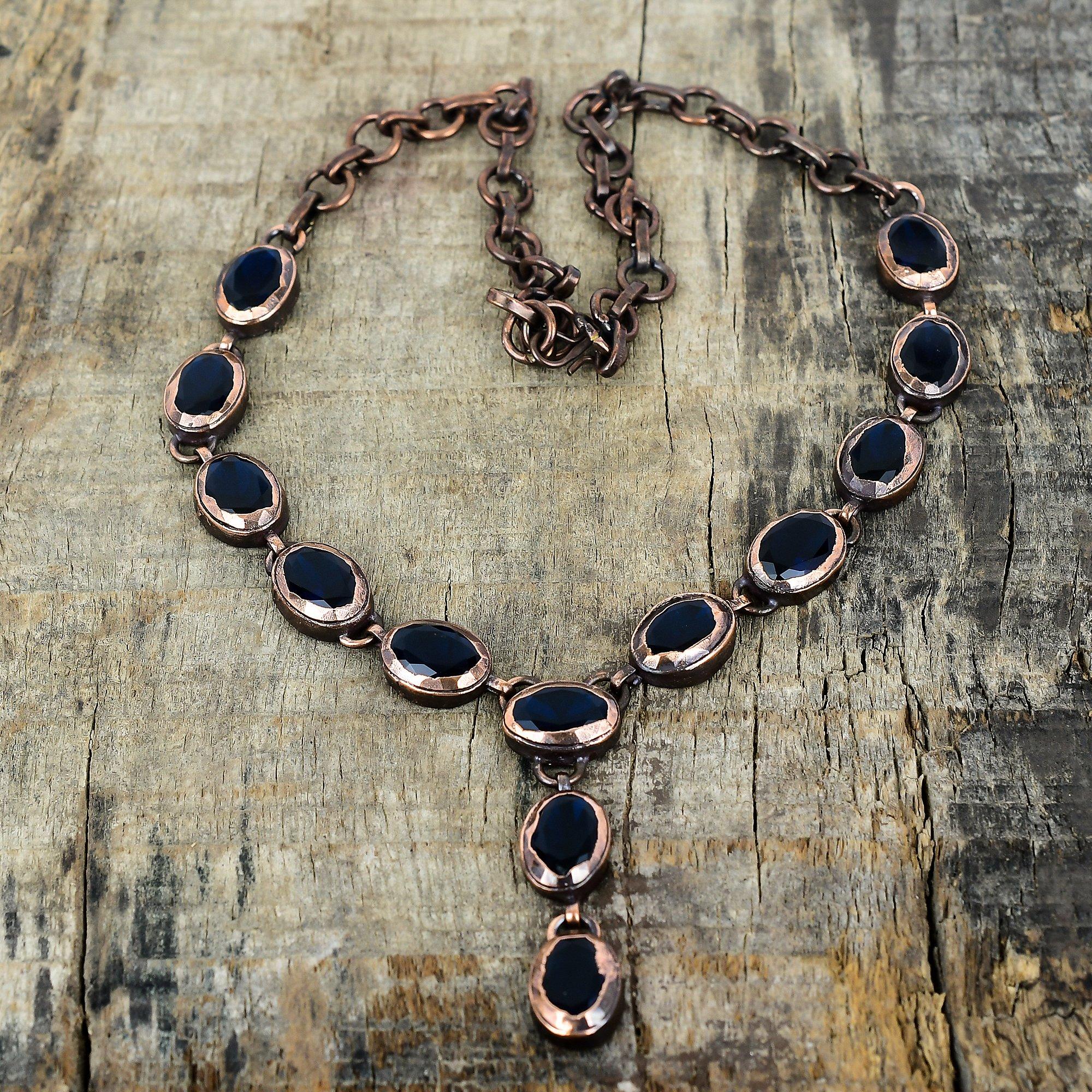 Facettierte Iolith-Halskette elektrogeformte Kupfer verstellbare Kettenhalskette handgefertigter Boho-Schmuck Edelstein-Halskette Geschenke für sie Kupferschmuck