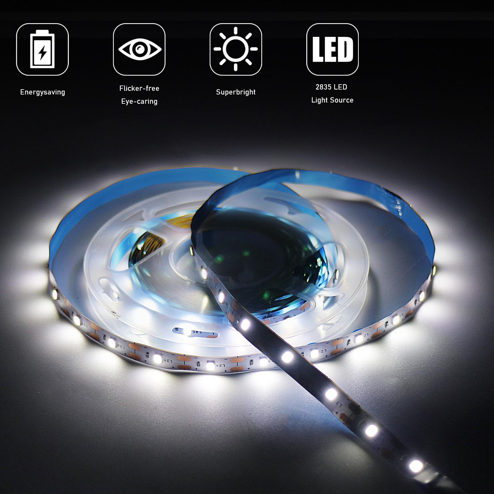 5V USB LED Strip Light White/Warm White – Flexible SMD 2835 Tape, Cuttable & Self-Adhesive for TV Backlight Cabinet Home Lighting