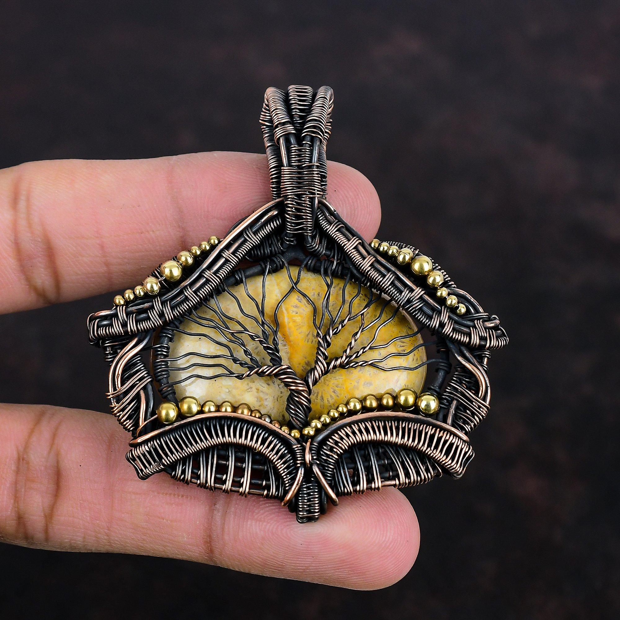 Lebensbaum Fossil Koralle Anhänger Kupferdraht gewickelter Anhänger Handgefertigter Schmuck Natur Edelstein Anhänger Kupferdraht Schmuck Verlobungsgeschenke