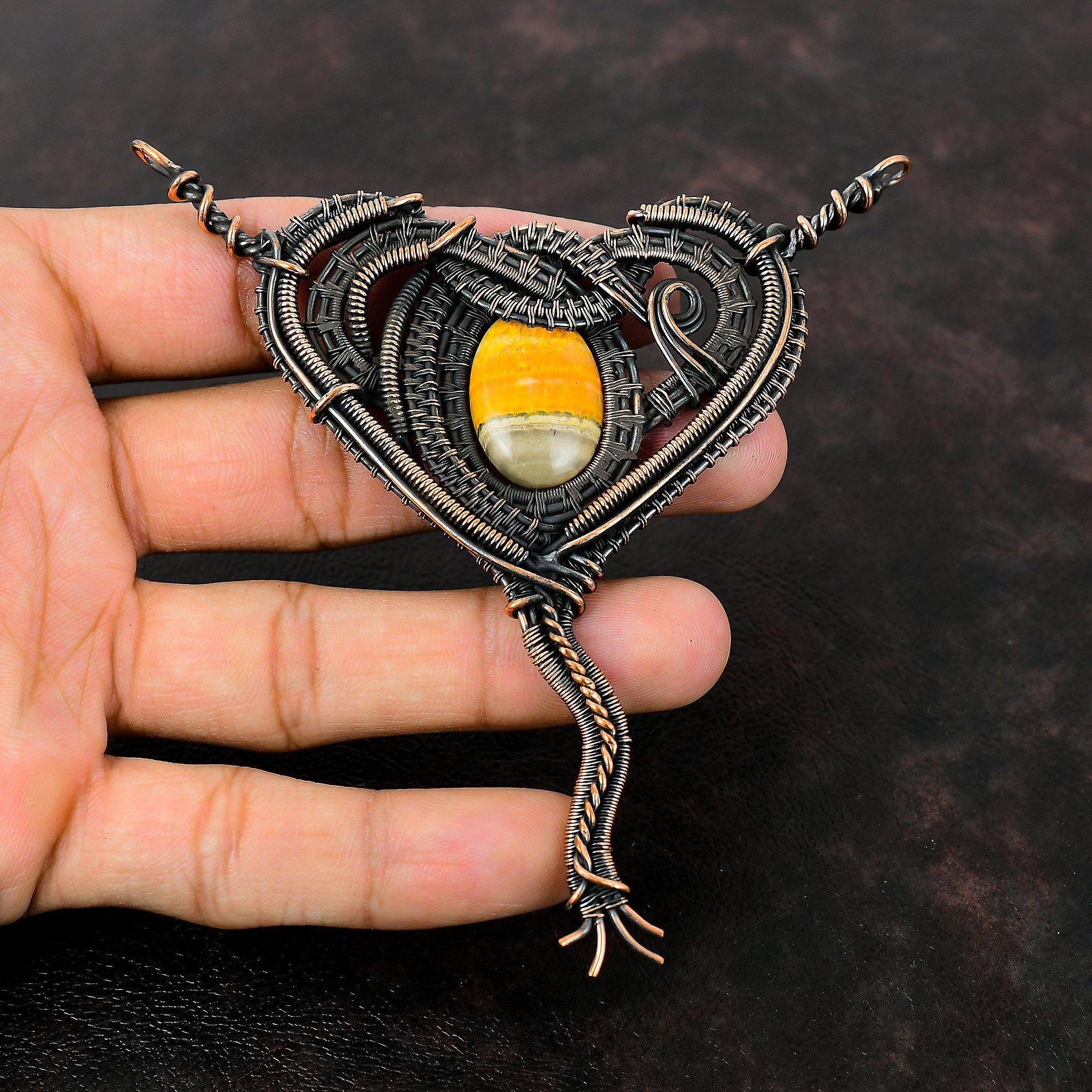 Bumble Bee Jasper Pendant Copper Wire Wrapped Pendant Natural Gemstone Pendant Beautiful Copper Jewelry Handmade Decent Pendant Wedding Gift