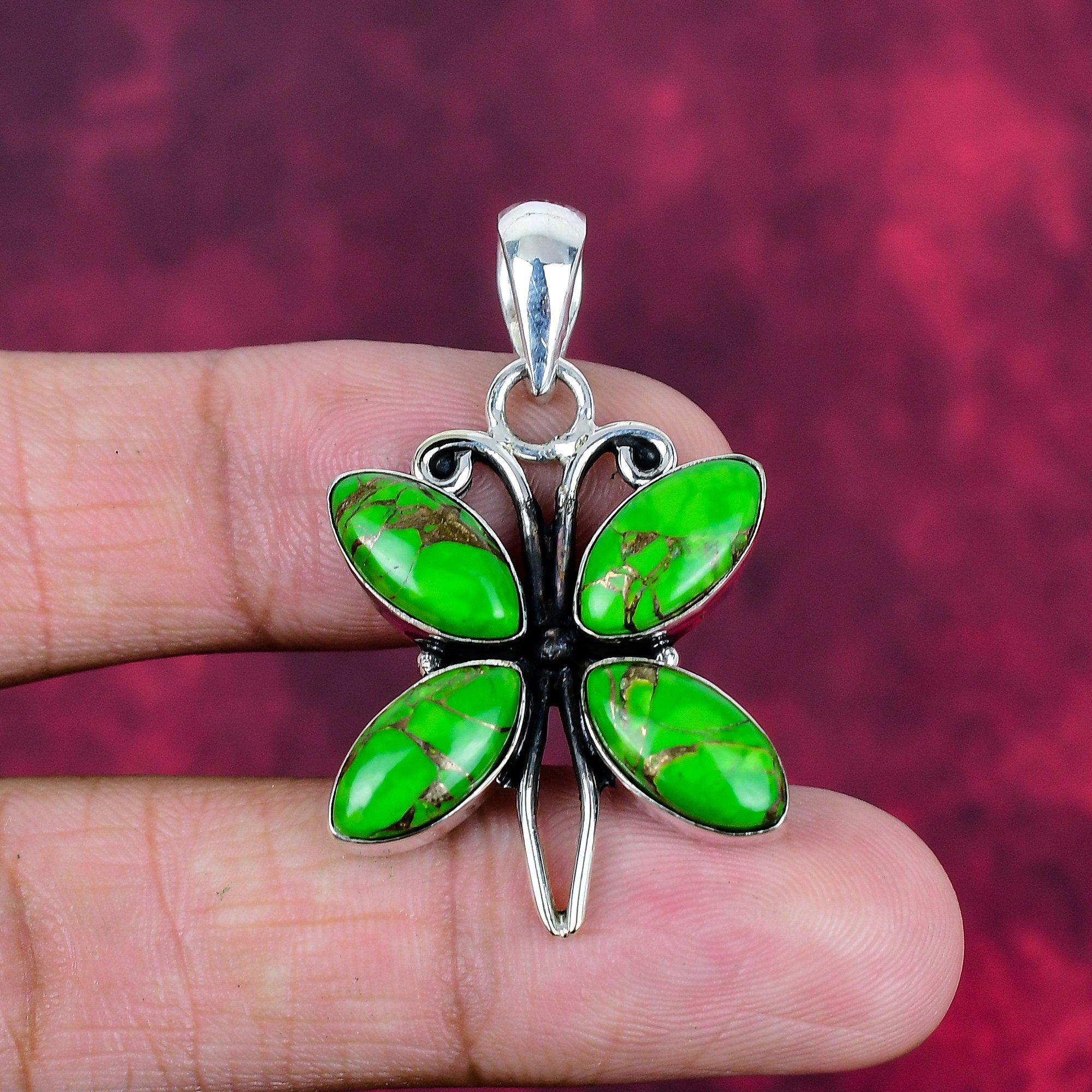 Green Copper Turquoise Pendant, 925 Sterling Silver Pendant Gemstone Jewelry, Handmade Pendant Amazing Jewelry, Gift For Her