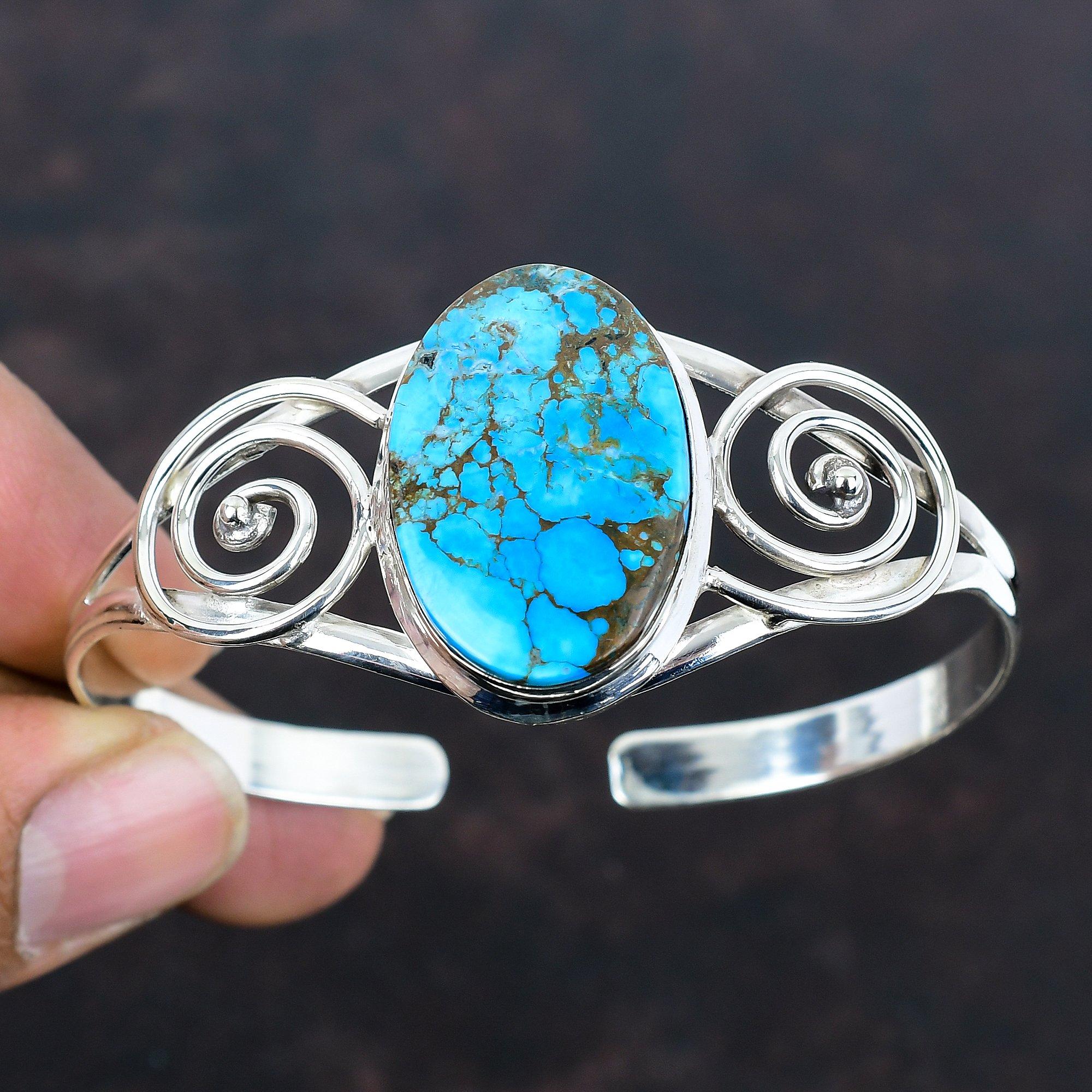 Tibetan turquoise cuff bracelet 925 sterling silver bangle gemstone adjustable cuff bracelet unique jewelry gifts for mom handmade bracelet