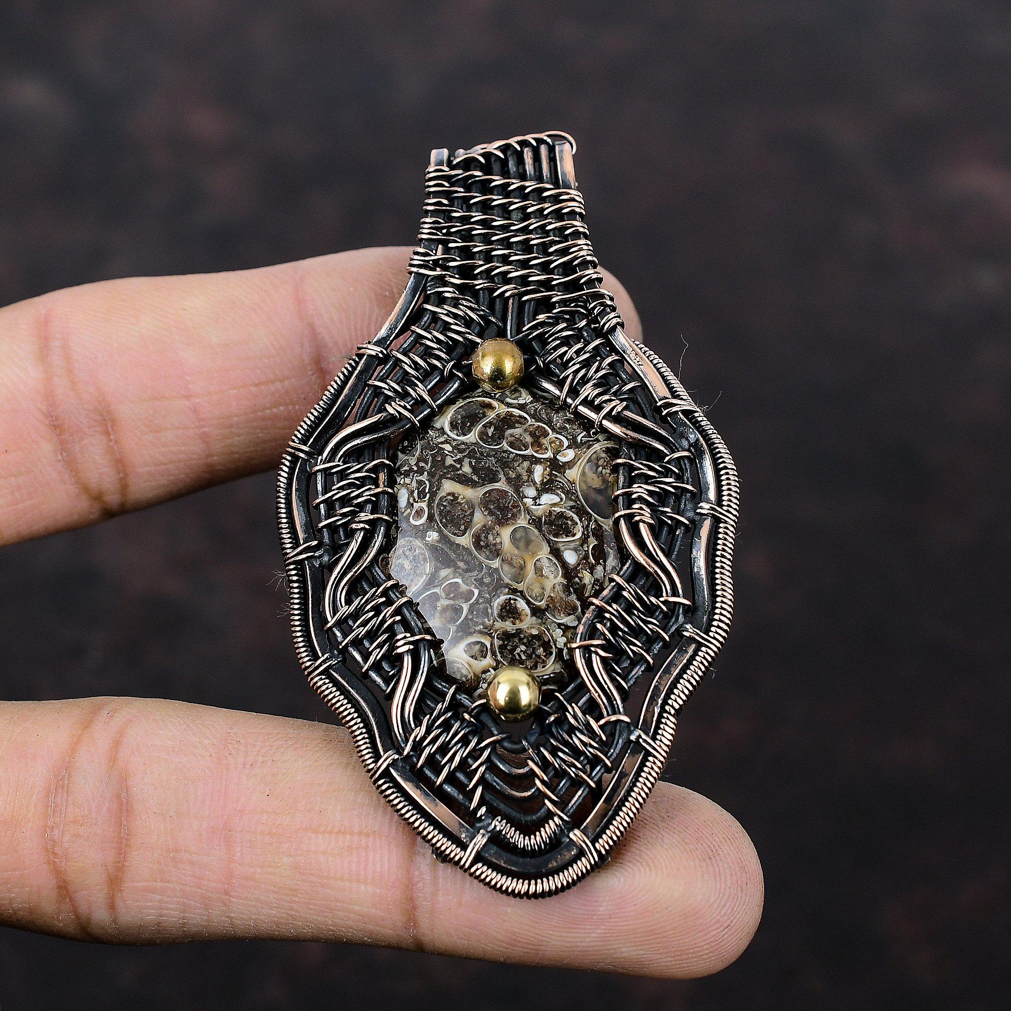 Turritella Agate Pendant Copper Wire Wrapped Pendant Handmade Pendant Wire Wrapped Gemstone Jewelry Unique Copper Jewelry Anniversary Gifts