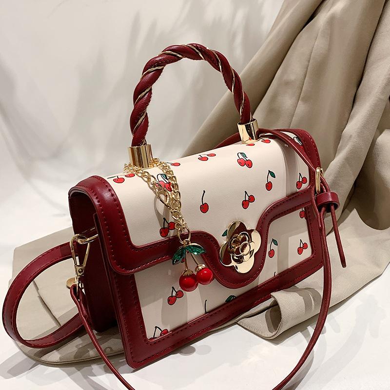 Small Shoulder Bag for Women Cute Cherry Pattern Coquette Aesthetics Crossbody Bags Faux Leather Flap Square Handbag