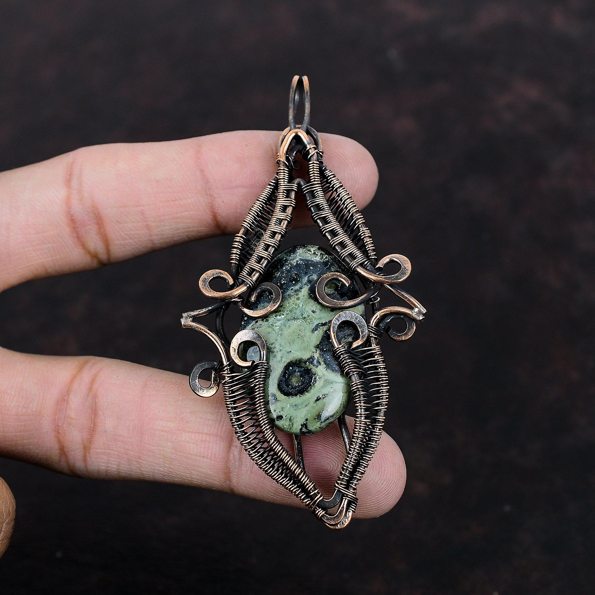 Kambaba Jasper Pendant Copper Wire Wrapped Pendant Handmade Gemstone Pendant Latest Design Pendant Copper Jewelry For Gift Brand New Pendant