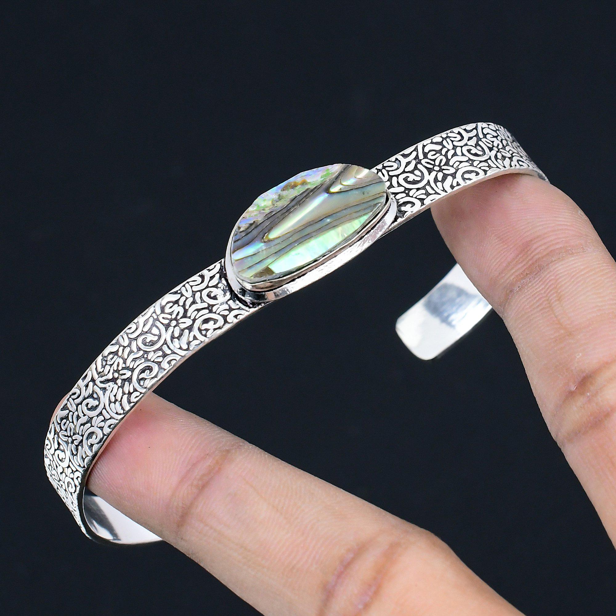Vente d'Halloween Argent 925 Coquillage d'Abalone Pierre Bracelet de Mariage Fait Main Bijoux