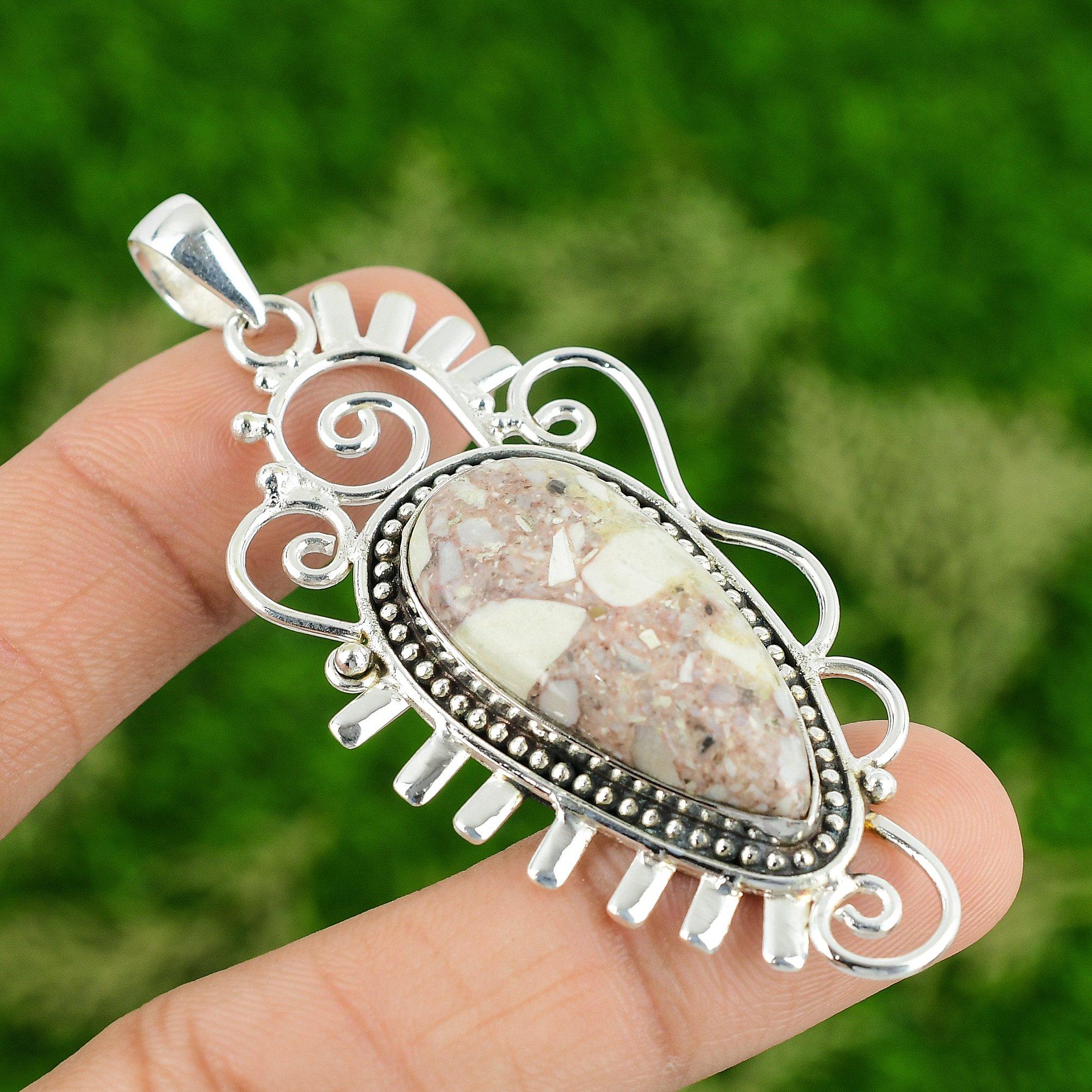 925 Sterling Silver Natural Red Brecciated Mookaite Mother New Pendant Jewelry