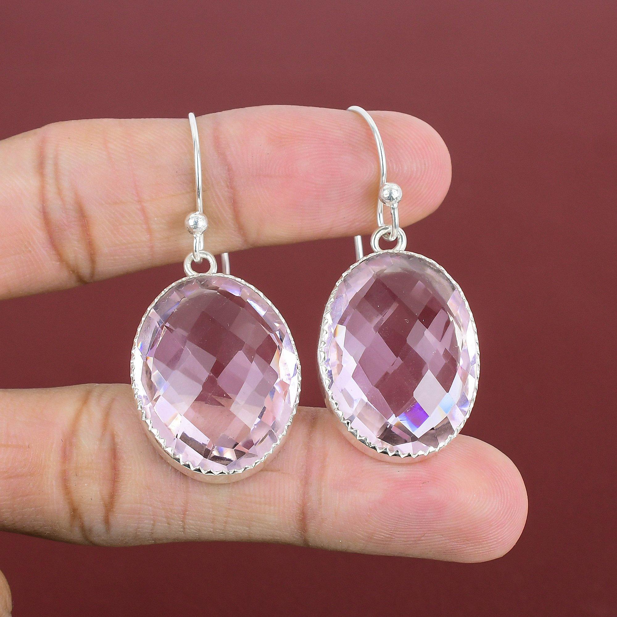 Faceted Pink Kunzite Earring Dainty Gemstone Jewelry Unique Earring 925 Sterling Silver Earring Handmade Latest Design Jewelry Gifts For Her