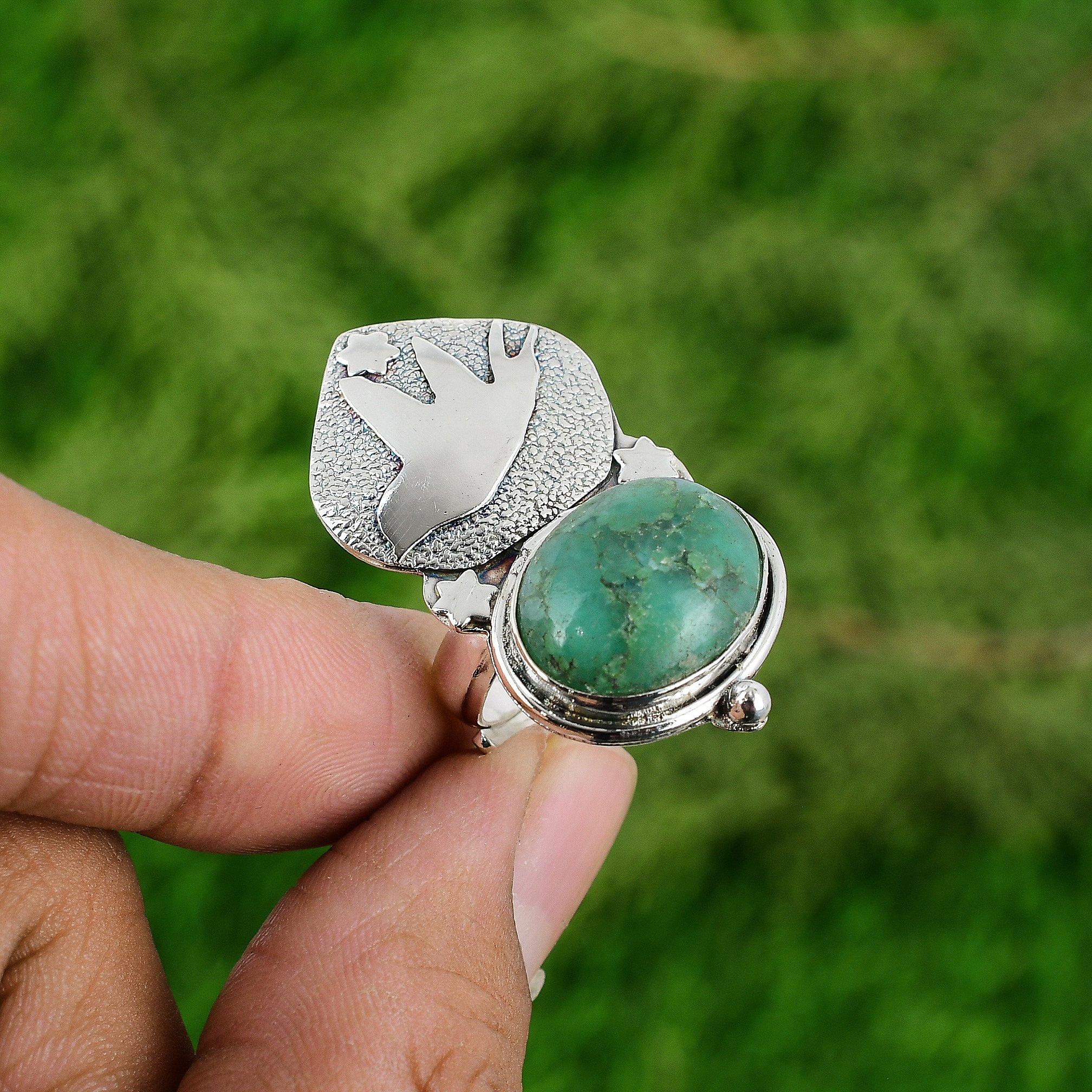 Gift For Her Natural Chrysoprase Statement Bird Adjustable Ring 925 Silver