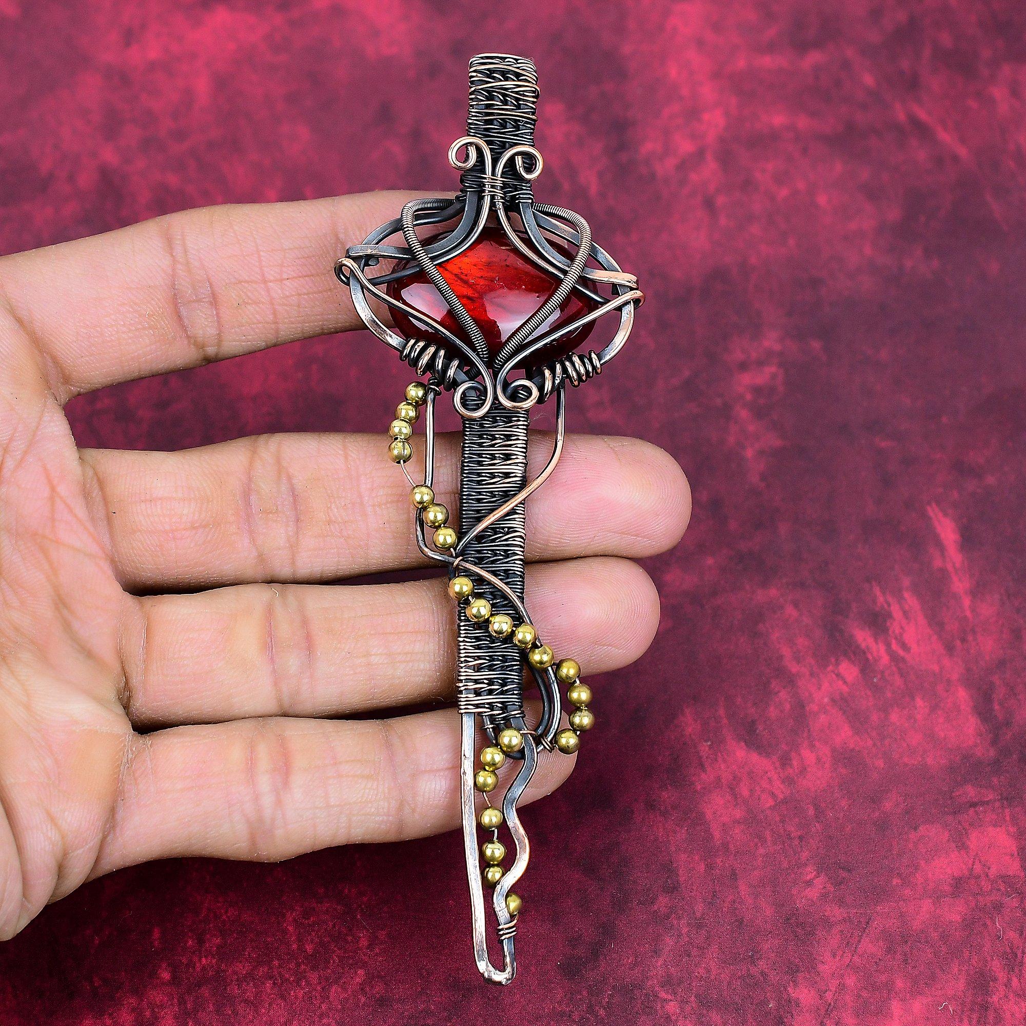 Red Fire Labradorite Pendant Copper Wire Wrapped Pendant Handmade Jewelry Very Pretty Gemstone Pendant Copper Wire Key Jewelry Gifts for Her