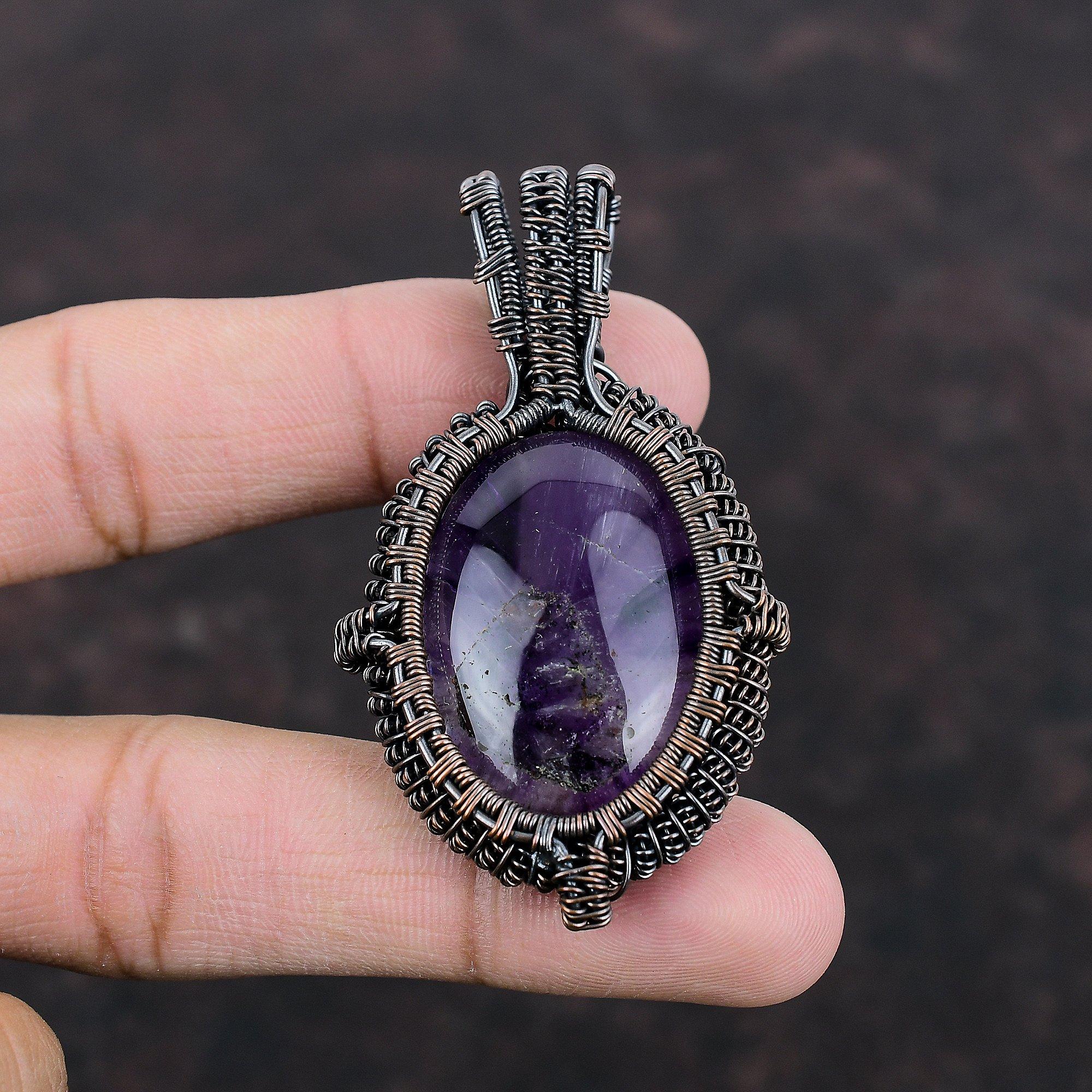 Star Amethyst Pendant Copper Wire Wrapped Gemstone Pendant Stylish Pendant Handmade Elegant Jewelry Gift For Mom Copper Wire Wrapped Jewelry