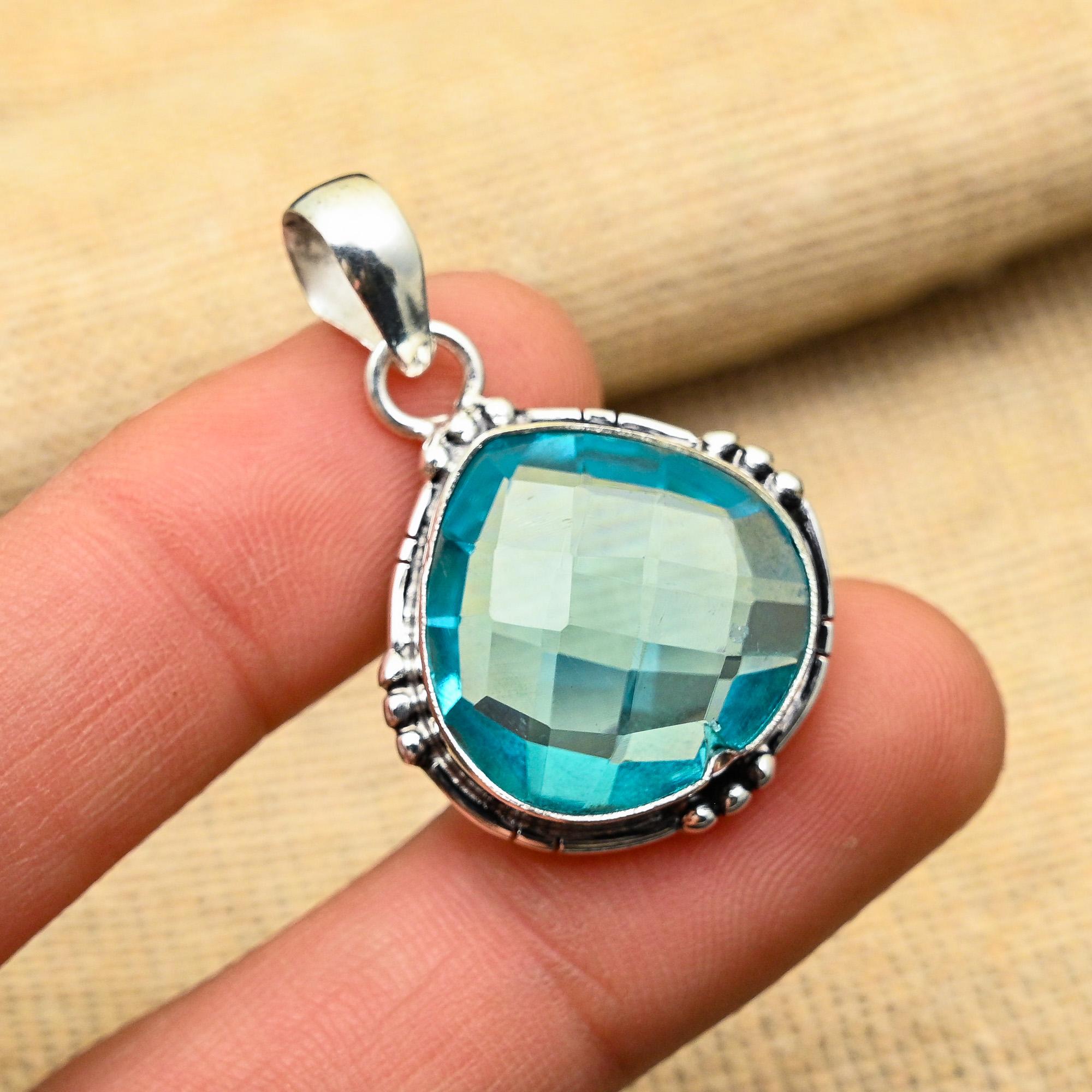 Ravishing Blue Topaz Gemstone Handmade 925 Solid Sterling Silver Jewelry Pendant