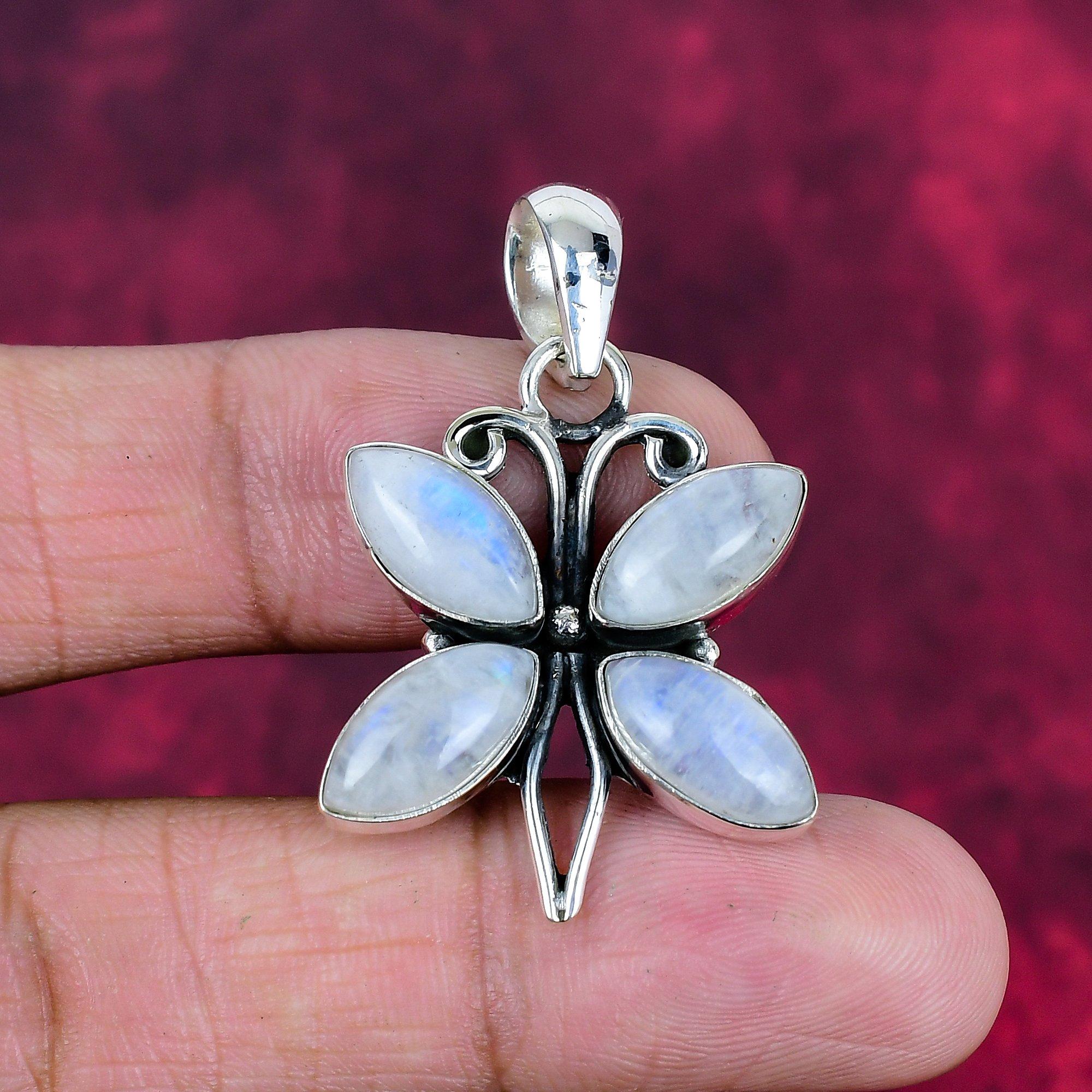 Mondstein 925 Massiv Sterlingsilber Anhänger, Handgefertigter Edelsteinanhänger, Geschenk für Mama Antikschmuck