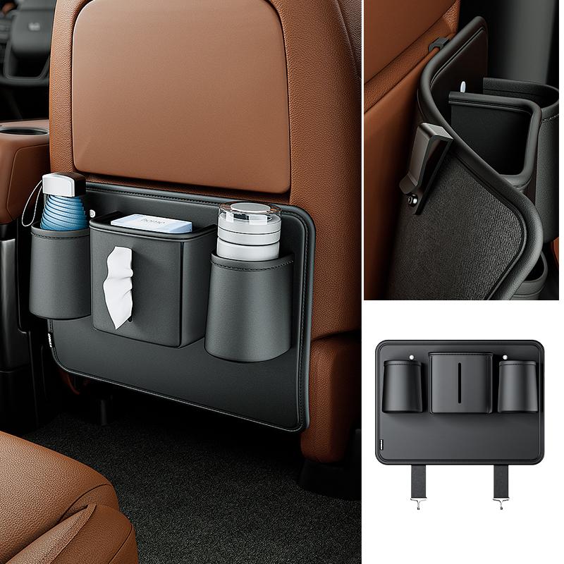 SEAMETAL  Car Seat Back Anti-Kick Mat Pu Leather Rear Seat Back Car Storage Bags Tissue Box Bottle Holder