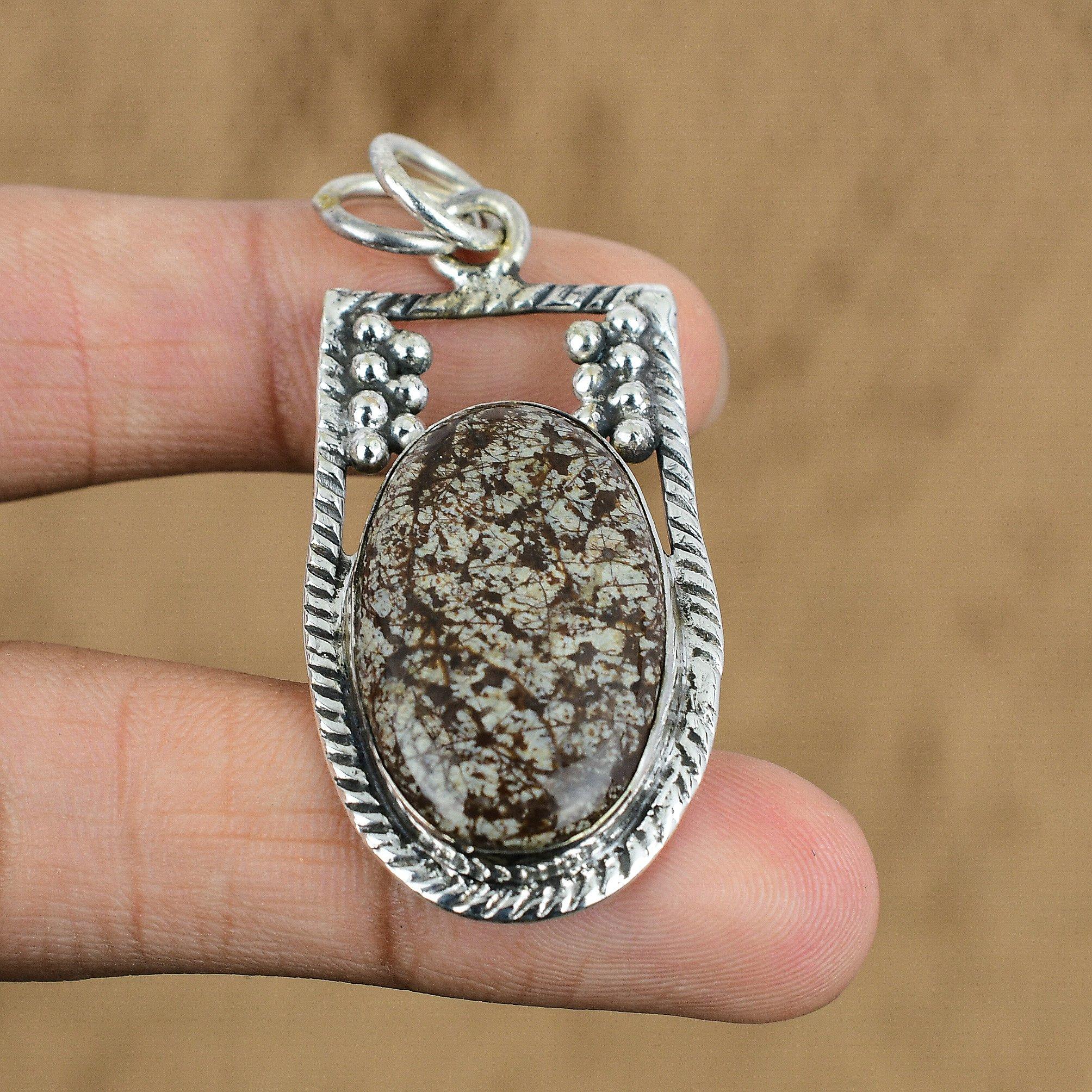 Colgante de Piedra Preciosa Jaspe Ojo de Pájaro Natural Joyería de Plata de Ley 925 Para Niñas