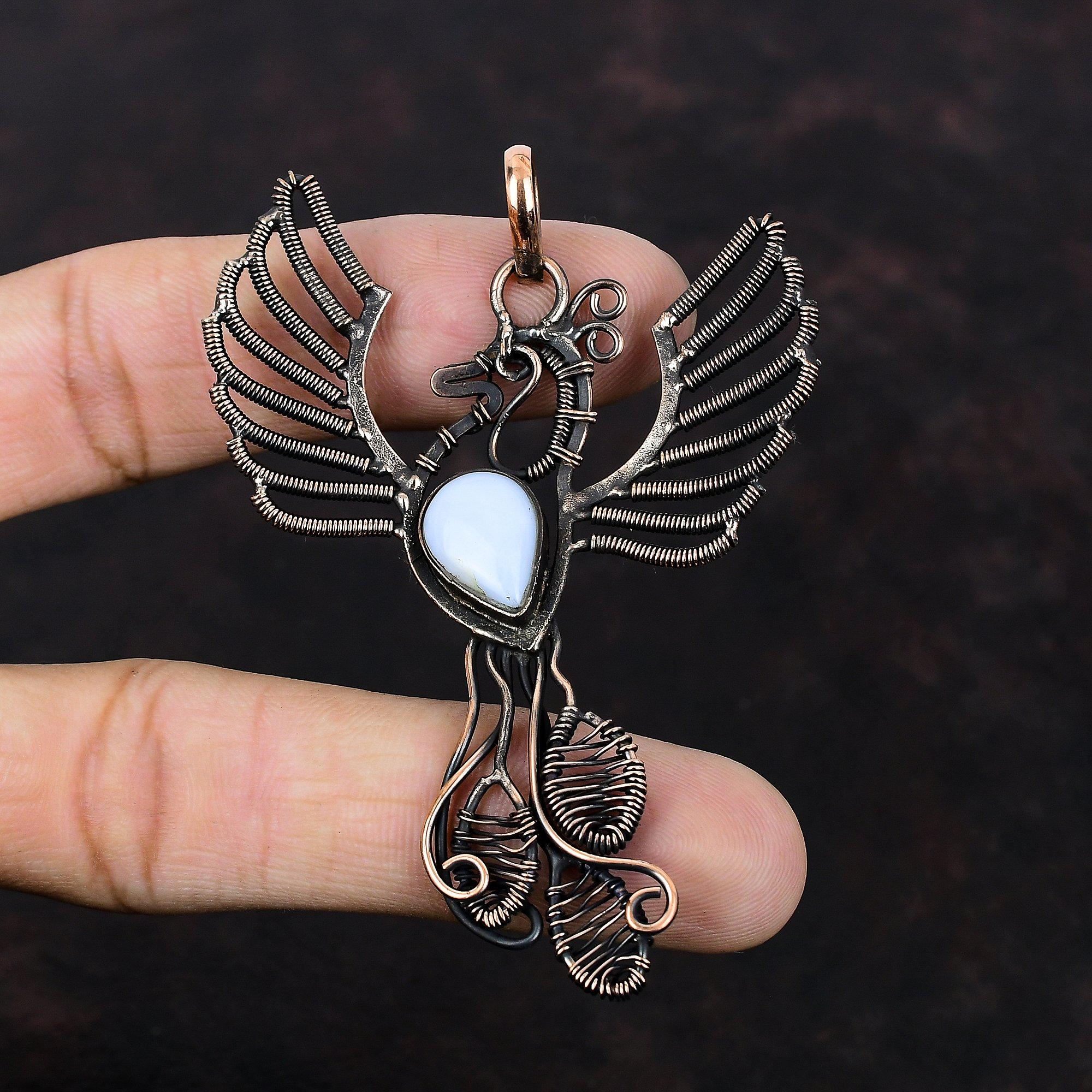 Blue Lace Agate Pendant Copper Wire Wrapped Pendant Handmade Phoenix Bird Pendant Gemstone Pendant Gift For Women Very Pretty Copper Jewelry