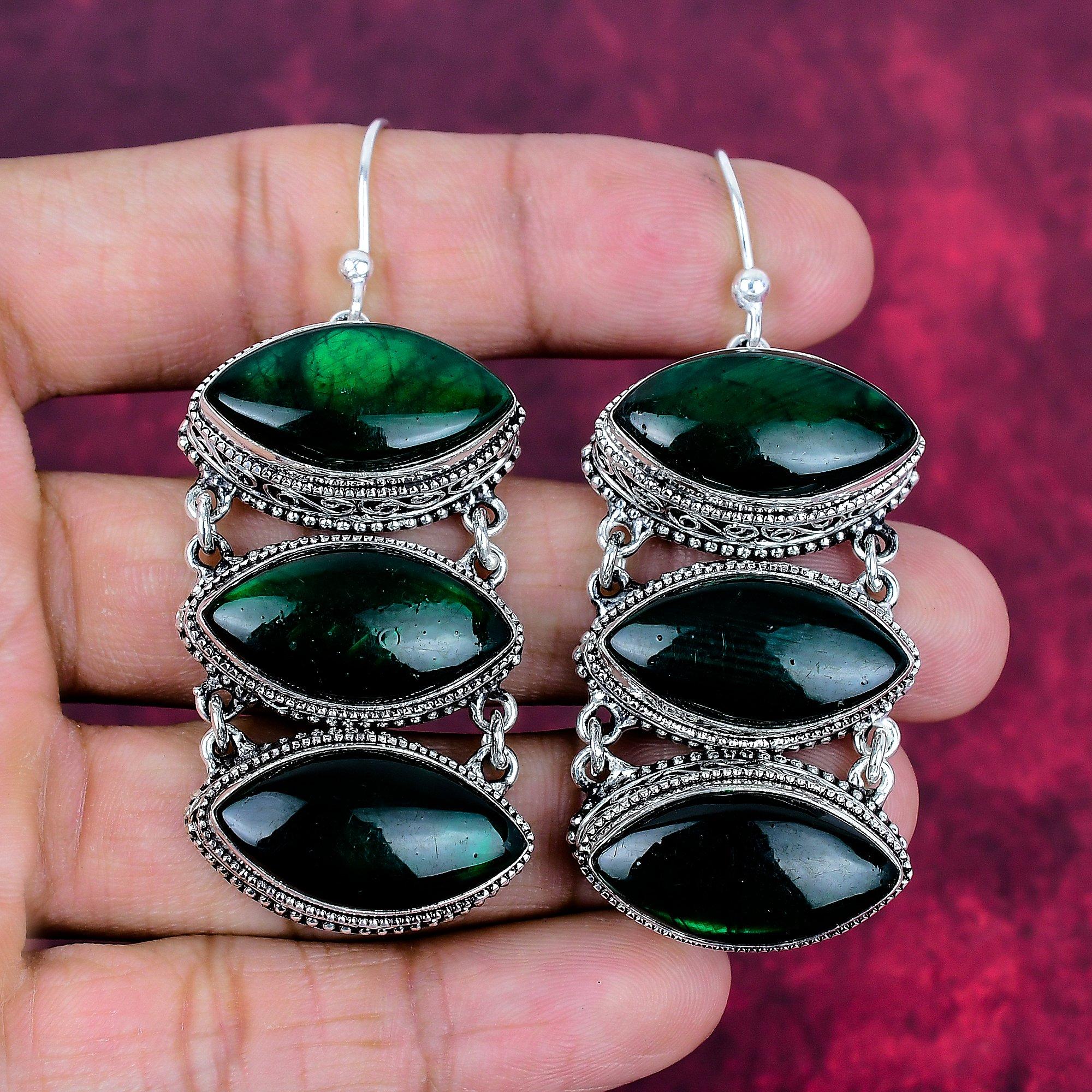 Green Flash Labradorite 925 Solid Sterling Silver Earrings, Handmade Gemstone Earrings Jewelry, Gifts For Wife Brand New Earrings