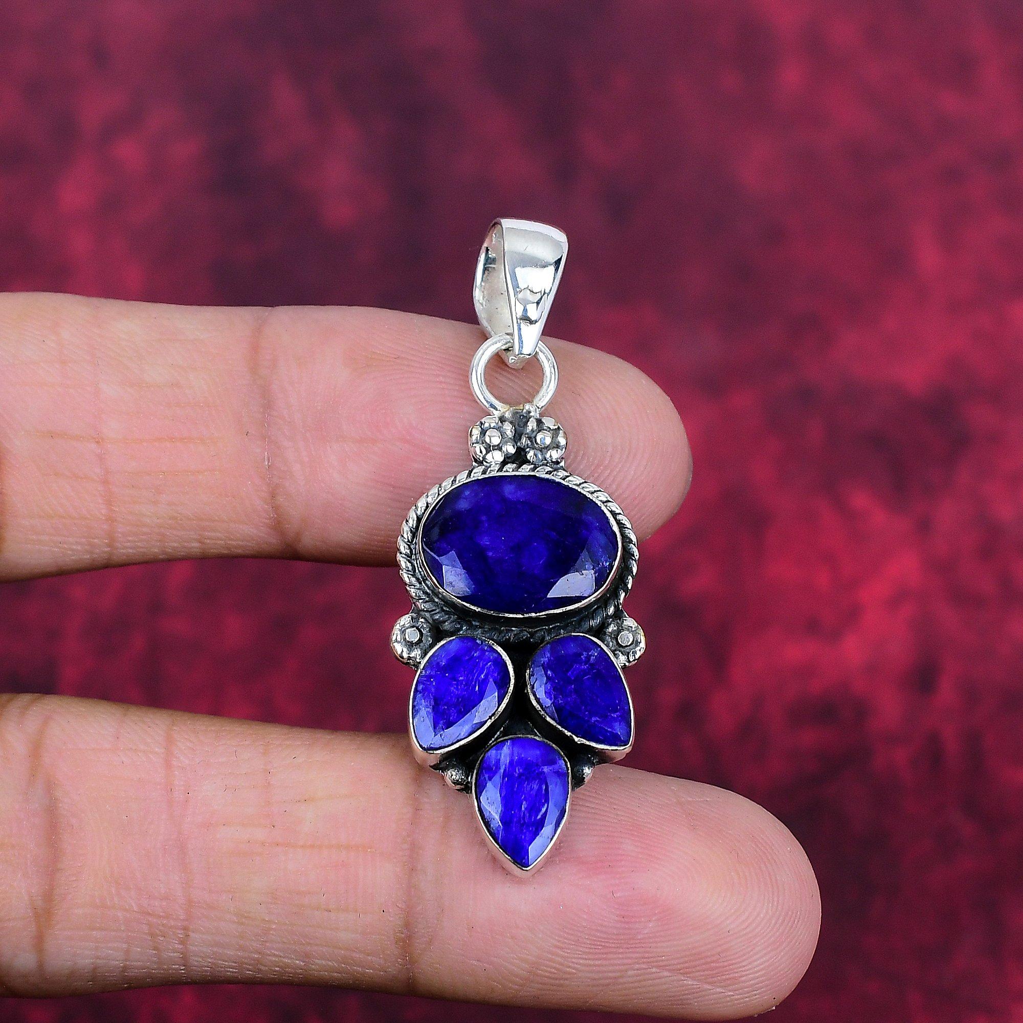 Blue Sapphire Jewelry, 925 Solid Sterling Silver Pendant Handmade Gemstone Jewelry, Gifts For Wife Brand New Pendant
