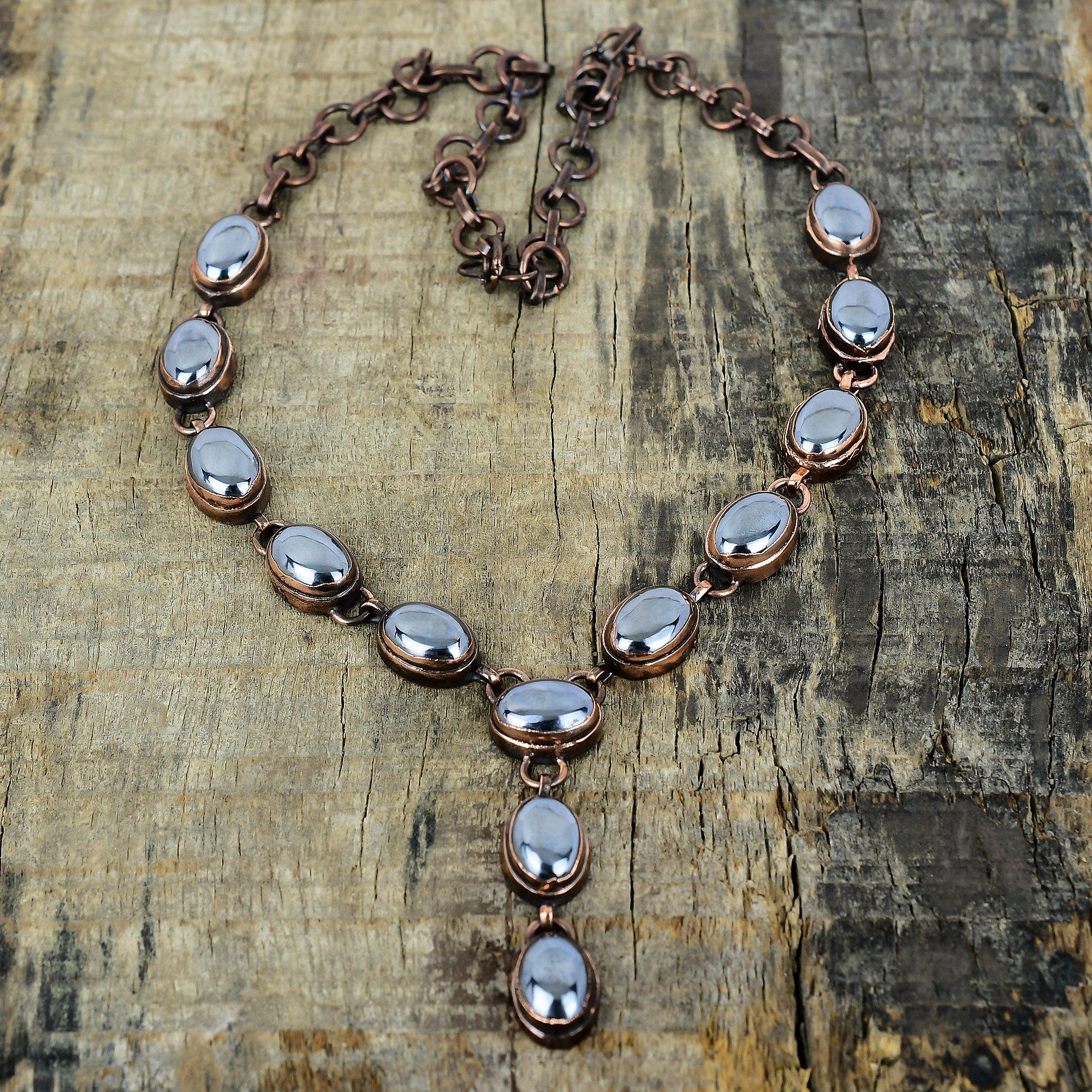 Shungite Necklace Electroformed Copper Necklace Handmade Antique Jewelry Adjustable Chain Gemstone Necklace Electroformed Jewelry for Gifts