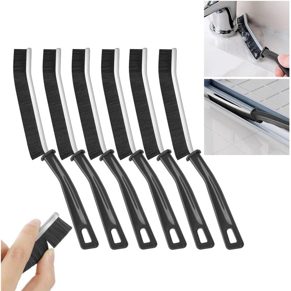 6-Pack Crevice Cleaning Brushes With Stiff Bristles – Corner Tools For Kitchen, Bathroom, Tight Spaces, Sliding Door Rails – Ergonomic Handle