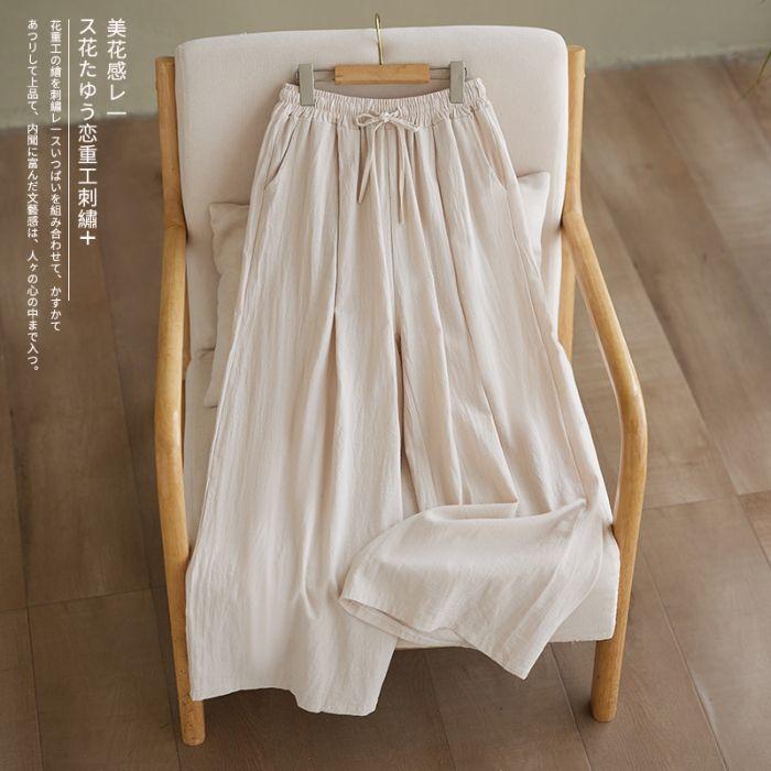 Pantaloni Larghi in Cotone e Lino da Donna per Estate e Autunno Vita Elastica Gamba Dritta Larghi Nascondono i Difetti Pantaloni Casual