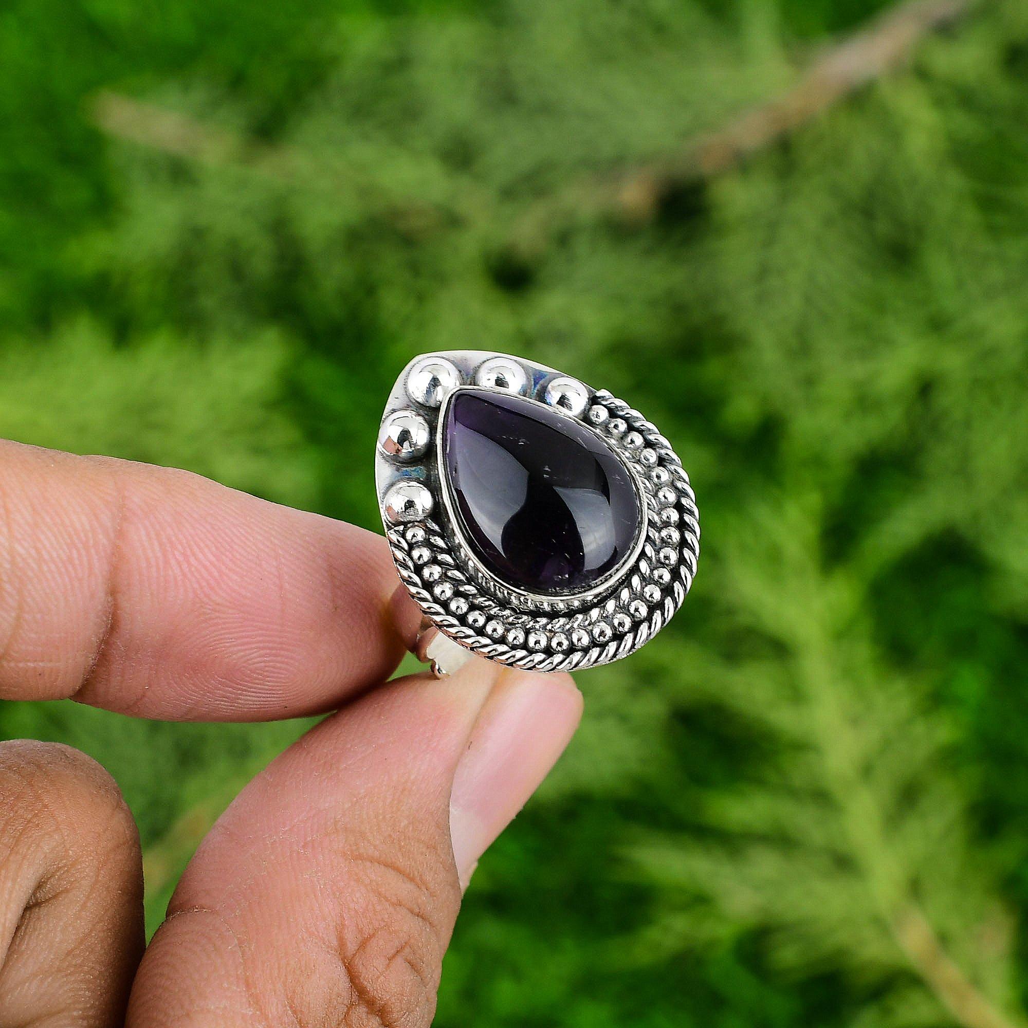 African Amethyst Stone Wedding Solitaire Bezel Ring Jewelry 925 Sterling Silver