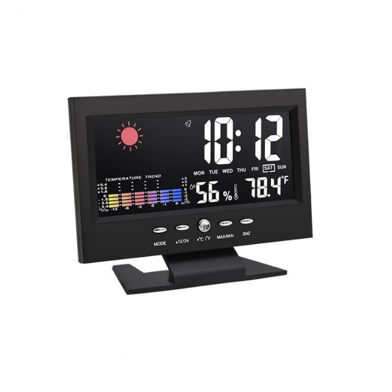 Ceas meteo inteligent, ecran color de birou, calendar meteorologic, contor de temperatură și umiditate, ceas cu alarmă electronic cu control vocal