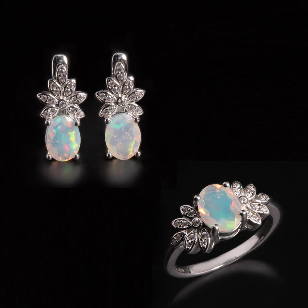 Gorgeous design October Birthstone Natural Opal Ring Earring Jewelry Set 925 sterling silver birthday gift for lady and girls