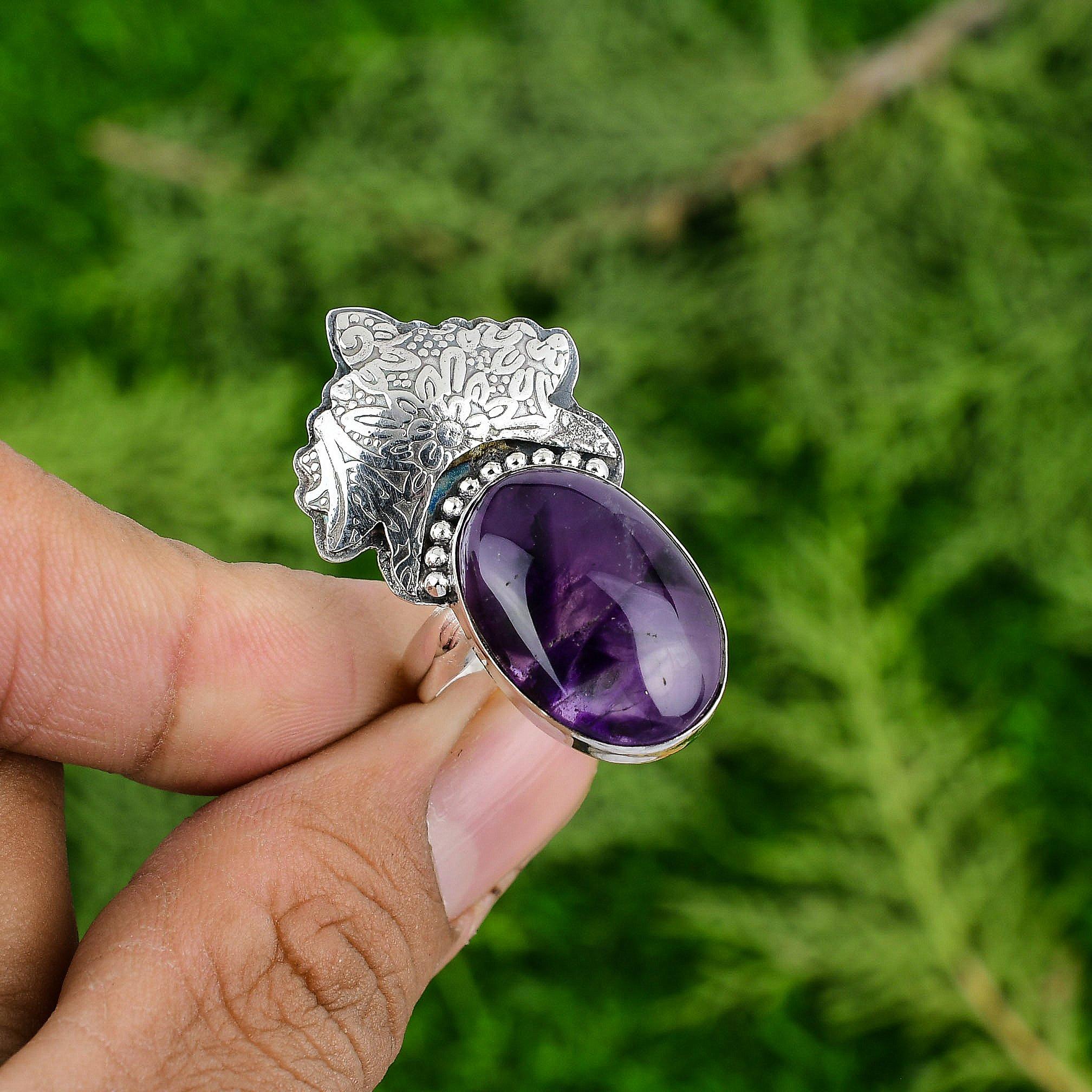 Mothers day Deal Star Amethyst Gemstone 925 Silver Solitaire Bezel Ring Jewelry