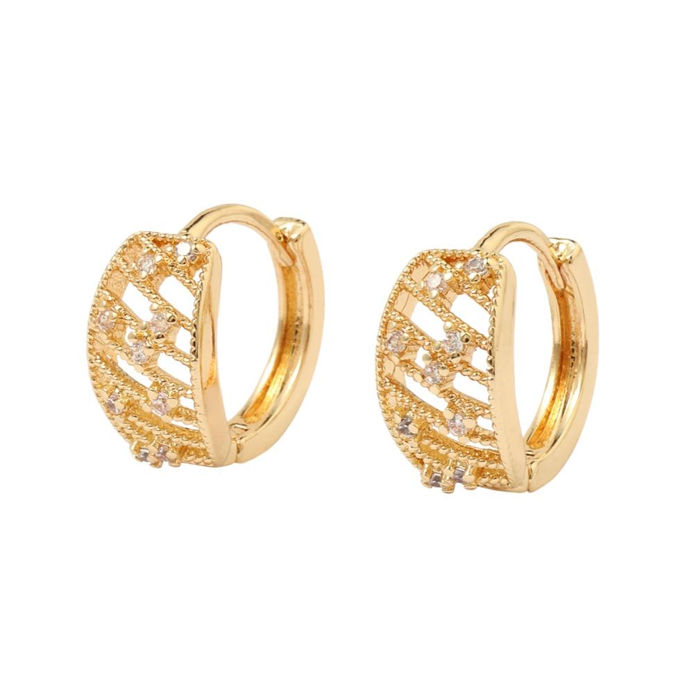 Golden Plated Hollow Zirconia Huggie Hoop Earrings for Women Jewelry Wedding Party Accessories