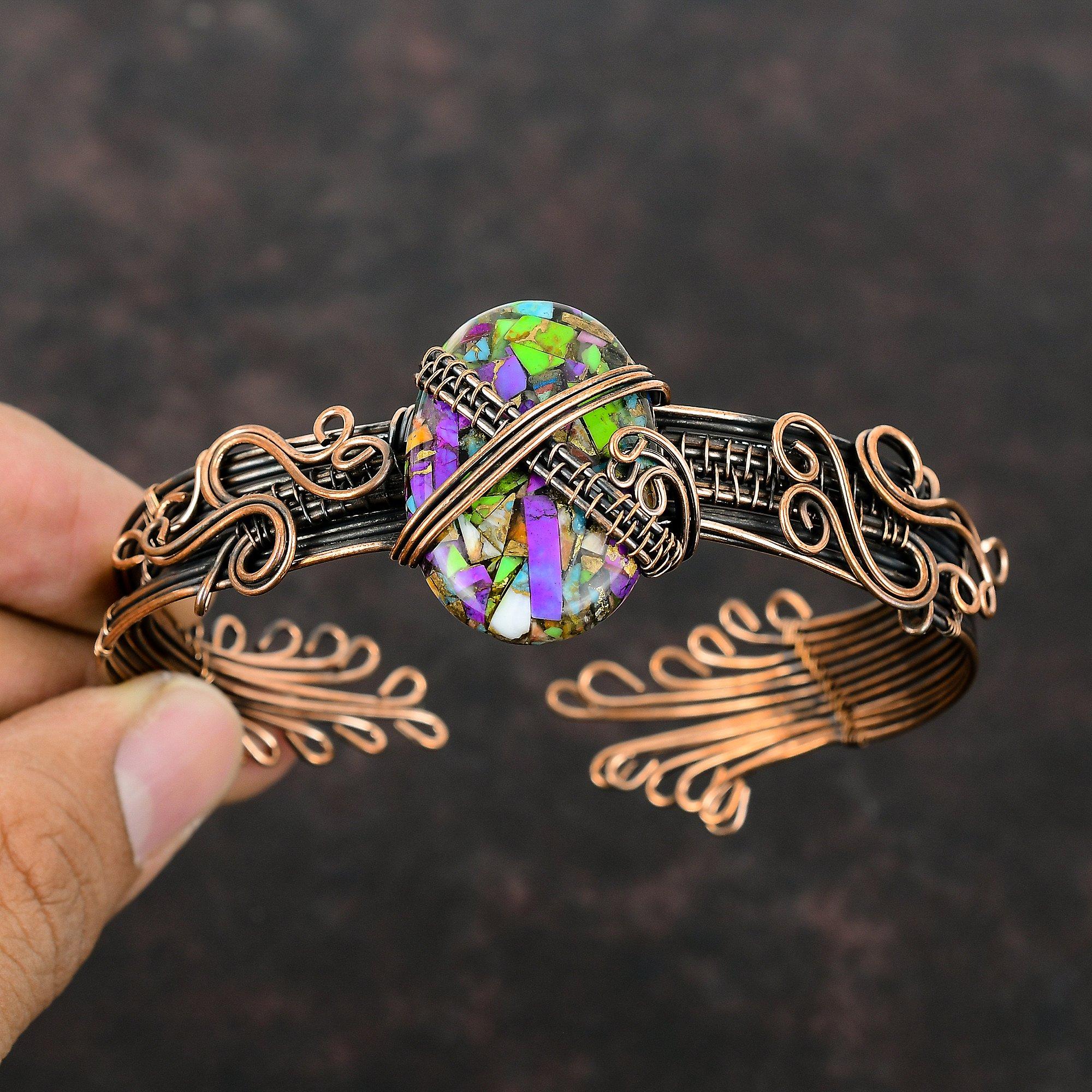 Fiesta Kingman Türkis Armreif Kupferdraht umwickelter Armreif Multi Kupfer Türkis Manschettenarmband Verstellbares Armband Kupfer Edelsteinschmuck