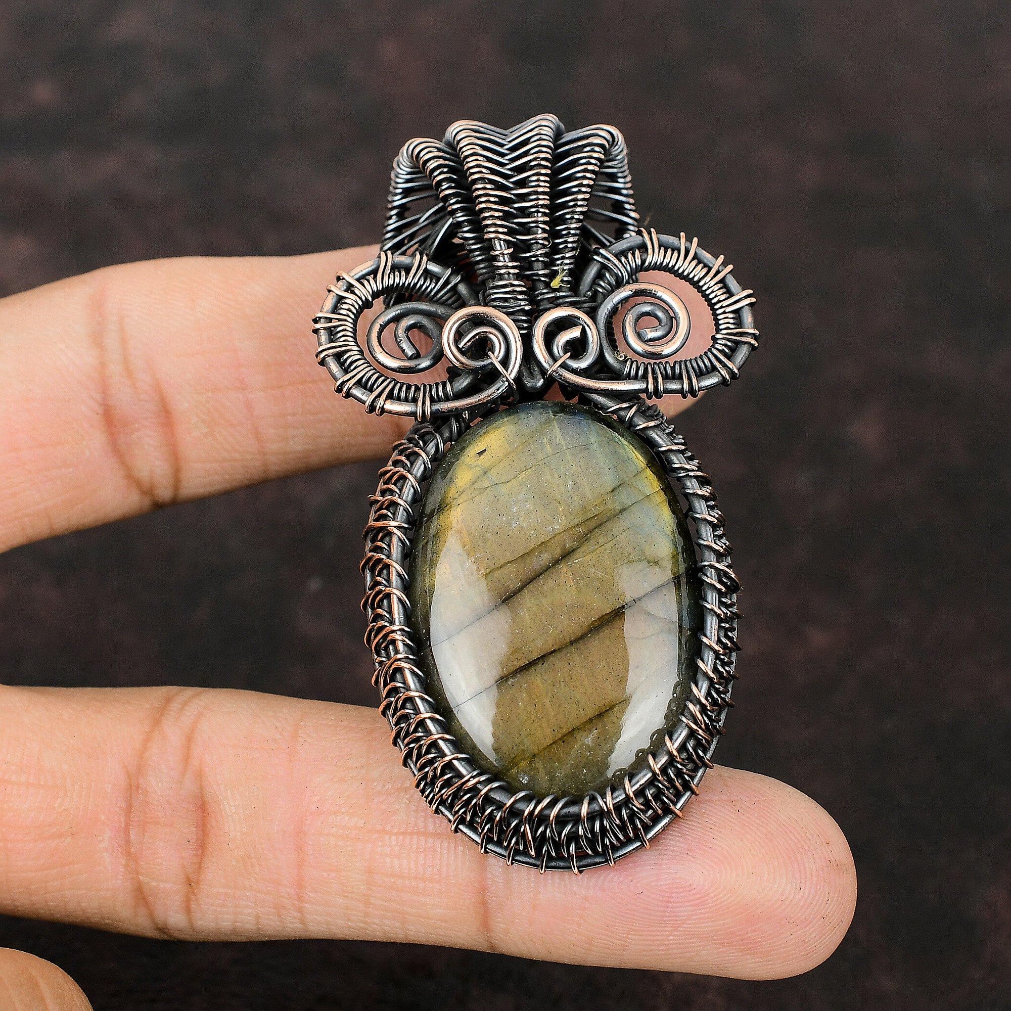 Labradorite Pendant Copper Wire Wrapped Gemstone Pendant Handmade Labradorite Jewelry Anniversary Gift For Mom Copper Wire Designer Pendant